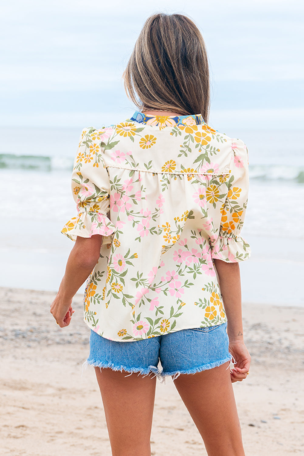 Multicolour Crochet V Neck Half Sleeve Boho Floral Blouse-Tops/Blouses & Shirts-[Adult]-[Female]-2022 Online Blue Zone Planet