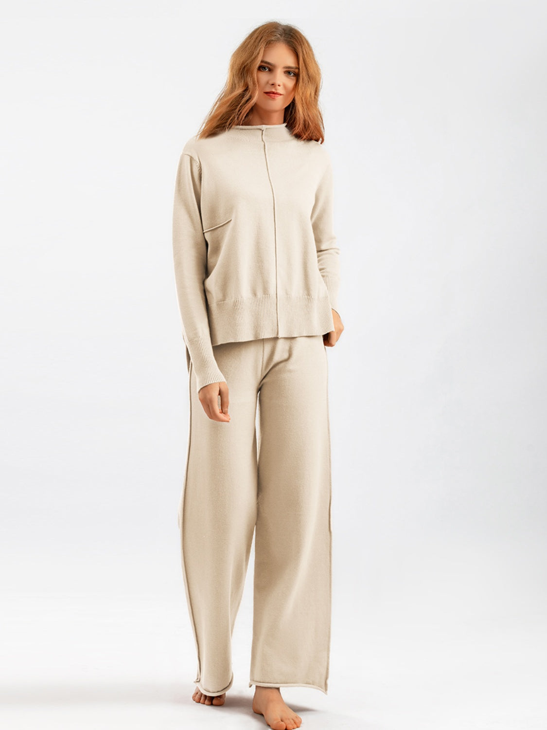 Blue Zone Planet | Basic Bae Mock Neck Long Sleeve Top and Pants Sweater Set-TOPS / DRESSES-[Adult]-[Female]-Dust Storm-One Size-2022 Online Blue Zone Planet