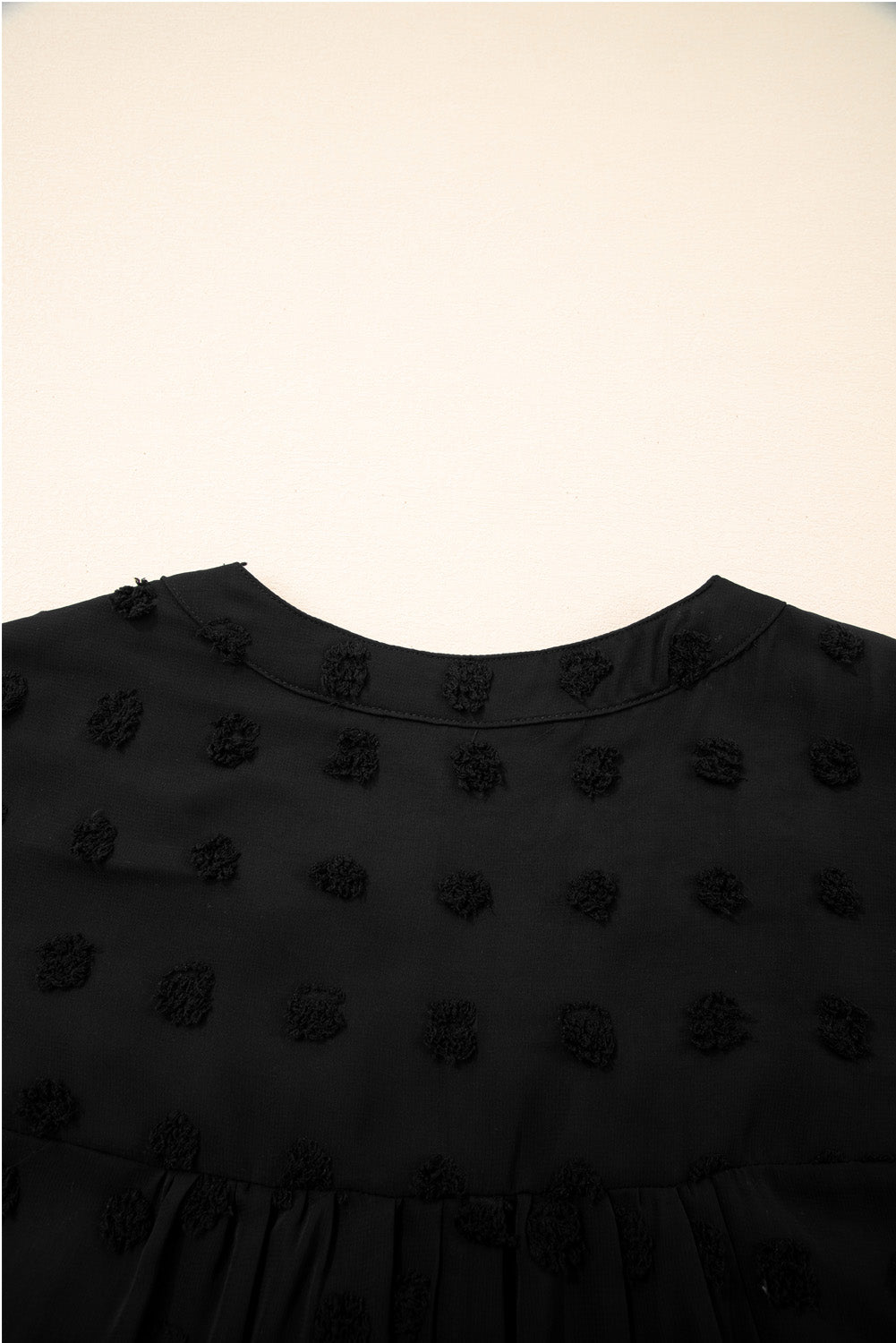Black Dotty Textured Notched Neck Plus Ruffled Dress-TOPS / DRESSES-[Adult]-[Female]-2022 Online Blue Zone Planet