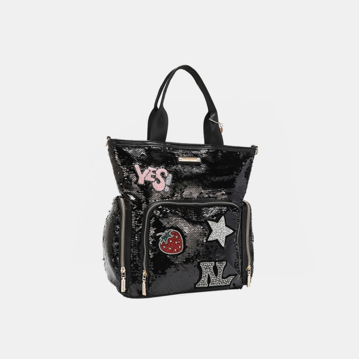 Nicole Lee USA Sequin Patch Tote-HANDGAGS-[Adult]-[Female]-Black-One Size-2022 Online Blue Zone Planet