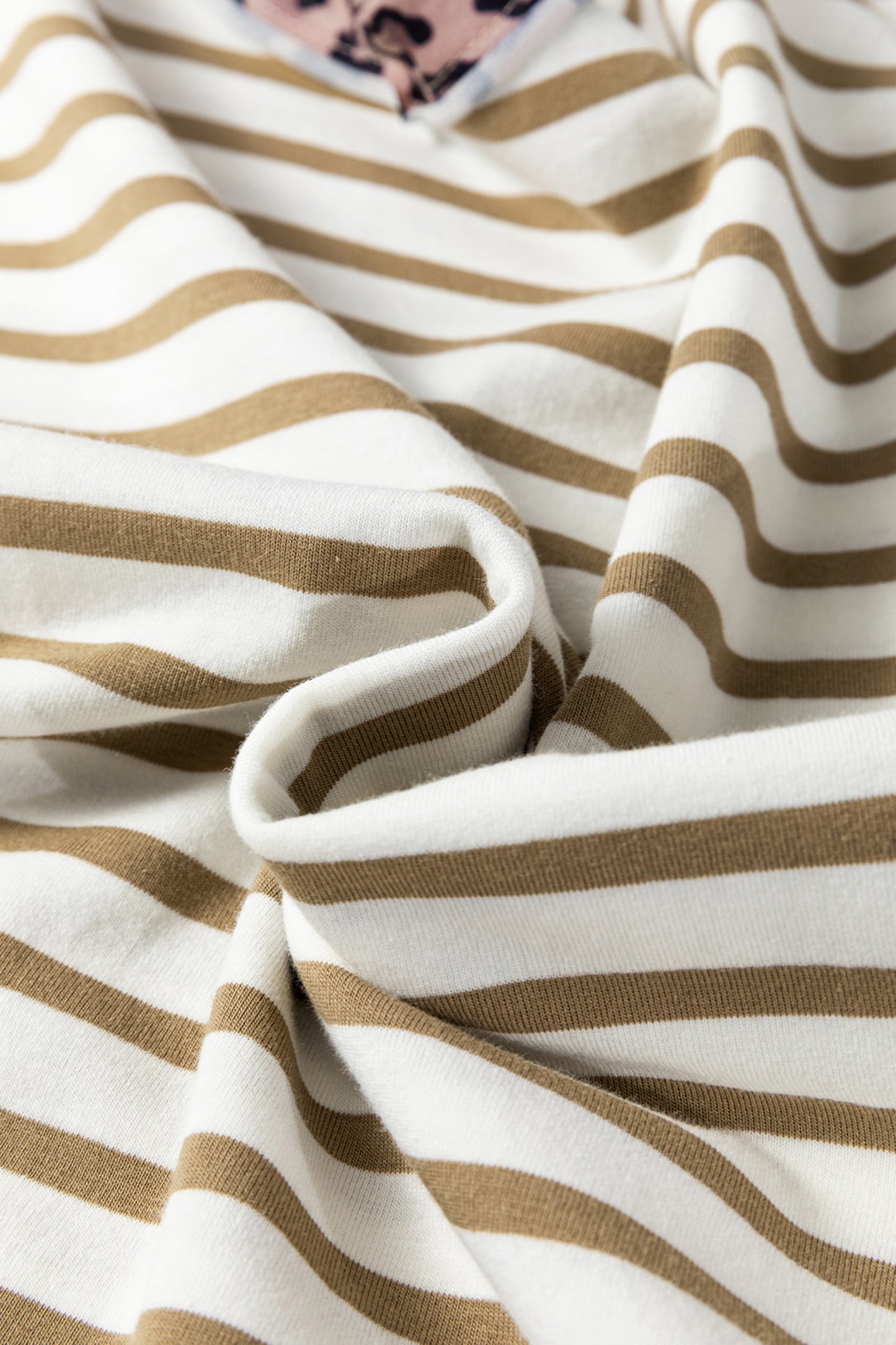 Khaki Stripe Leopard Patchwork Round Neck Loose T Shirt-Tops/Tops & Tees-[Adult]-[Female]-2022 Online Blue Zone Planet