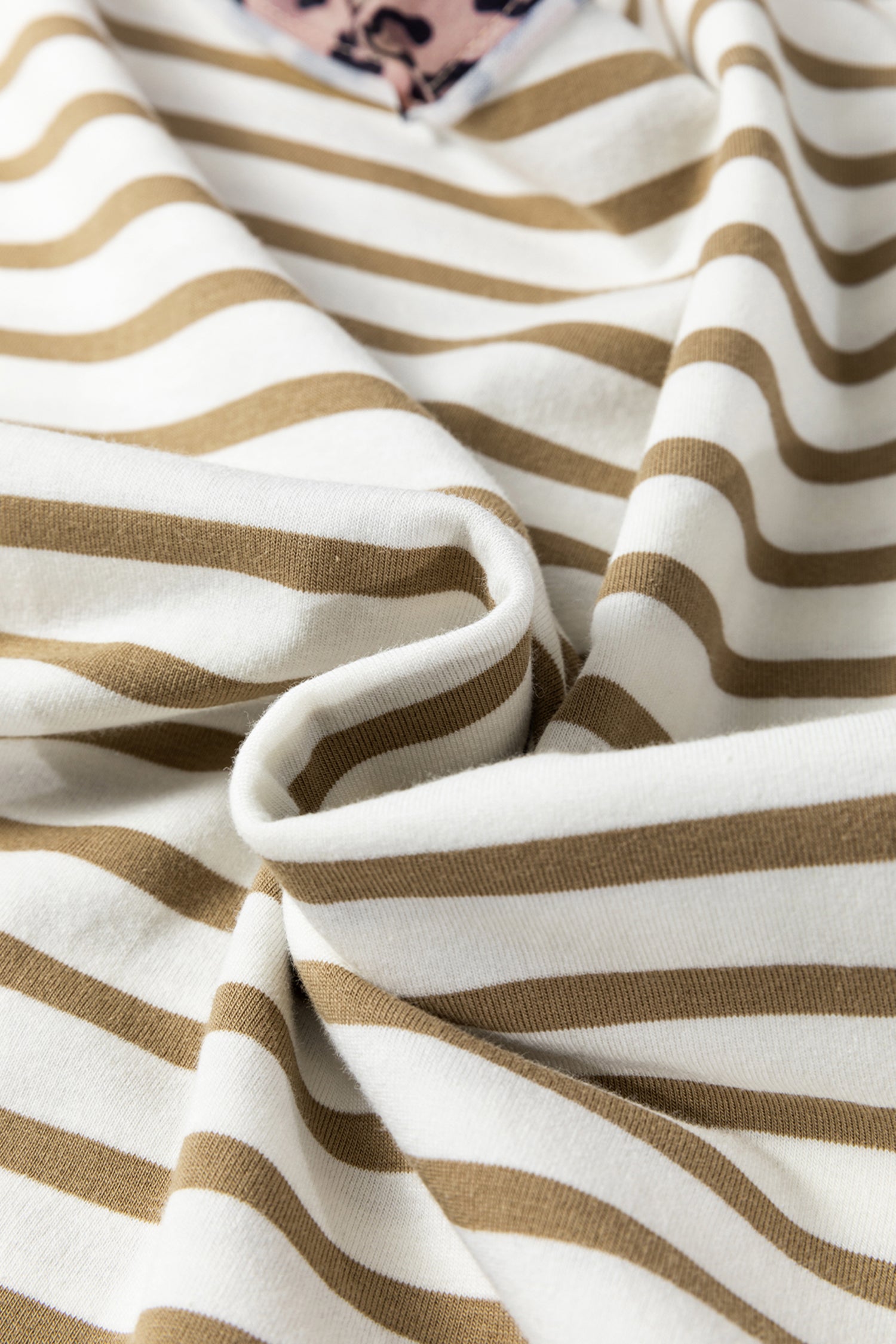 Khaki Stripe Leopard Patchwork Round Neck Loose T Shirt-Tops/Tops & Tees-[Adult]-[Female]-2022 Online Blue Zone Planet