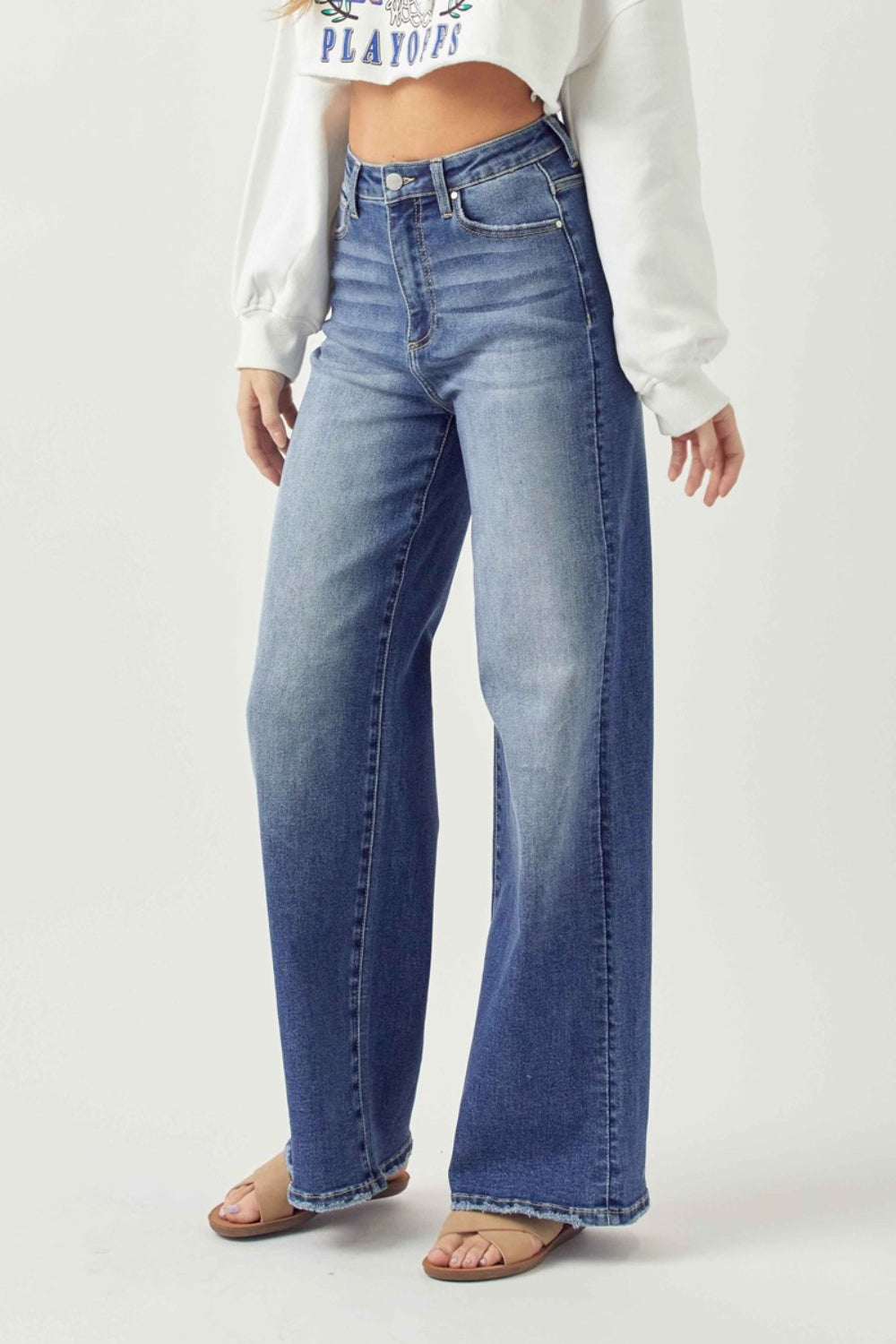 Risen Full Size High Rise Wide Leg Jeans-BOTTOMS SIZES SMALL MEDIUM LARGE-[Adult]-[Female]-2022 Online Blue Zone Planet