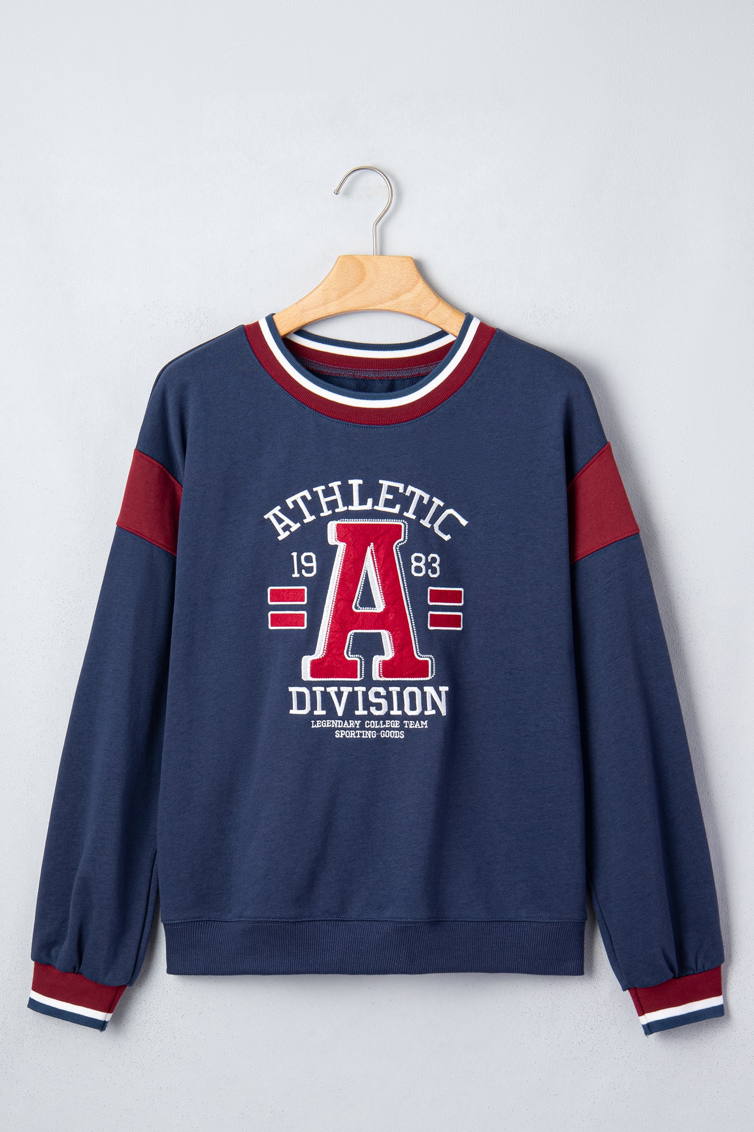 Sail Blue Patchwork Round Neck Long Sleeve Sweatshirt-Tops/Sweatshirts & Hoodies-[Adult]-[Female]-2022 Online Blue Zone Planet