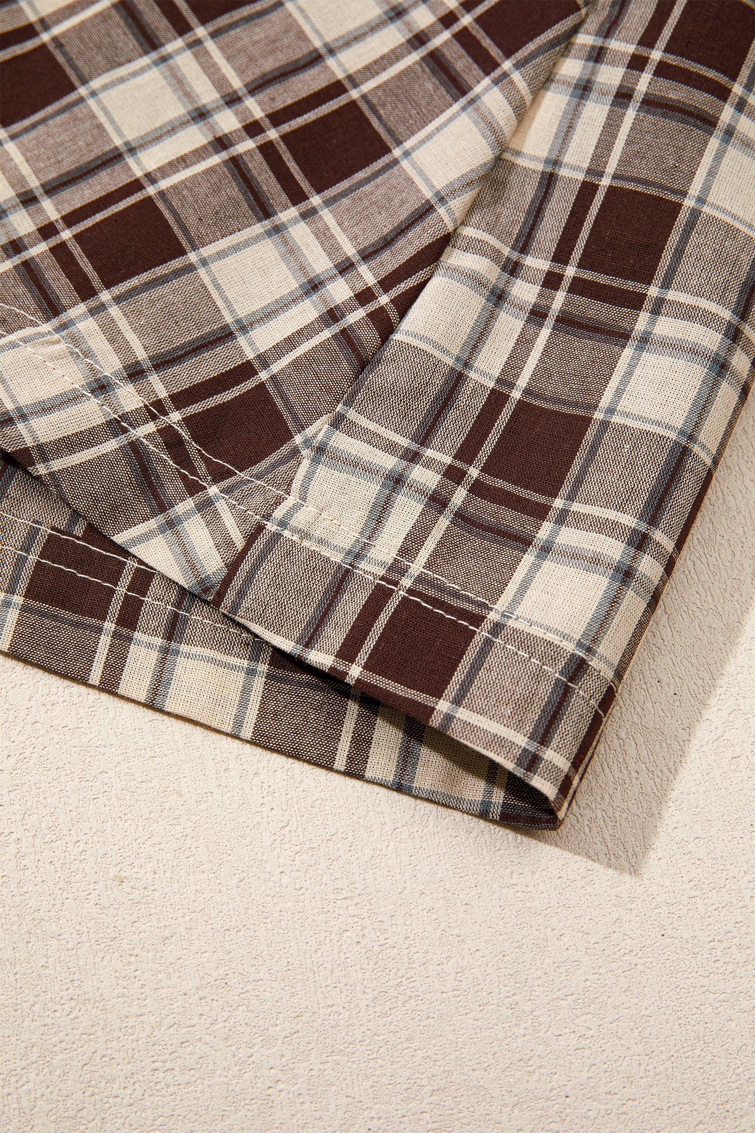 Brown Plaid Long Sleeve Short Shift Mini Dress-TOPS / DRESSES-[Adult]-[Female]-2022 Online Blue Zone Planet