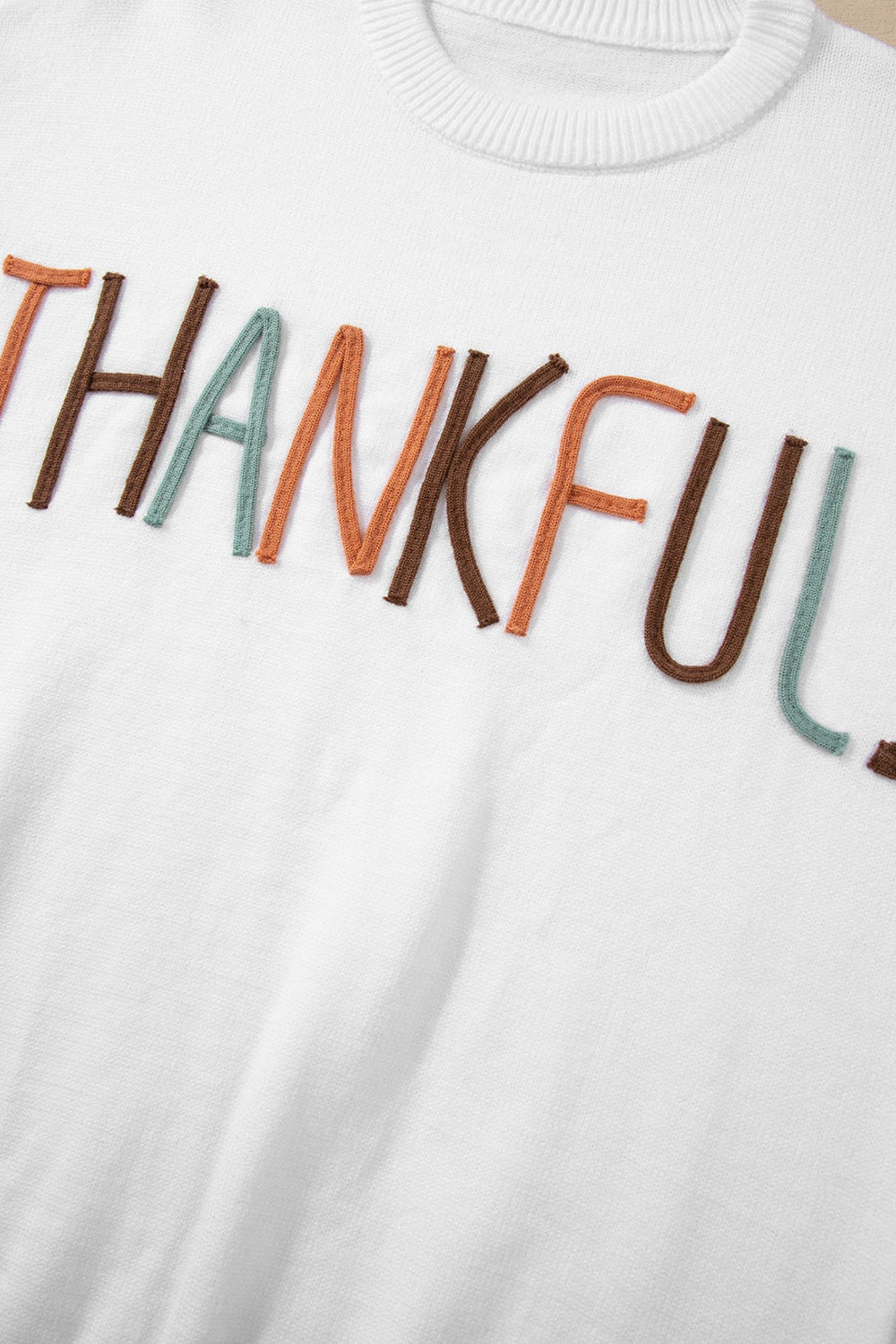 THANKFUL Round Neck Drop Shoulder Sweater-TOPS / DRESSES-[Adult]-[Female]-2022 Online Blue Zone Planet