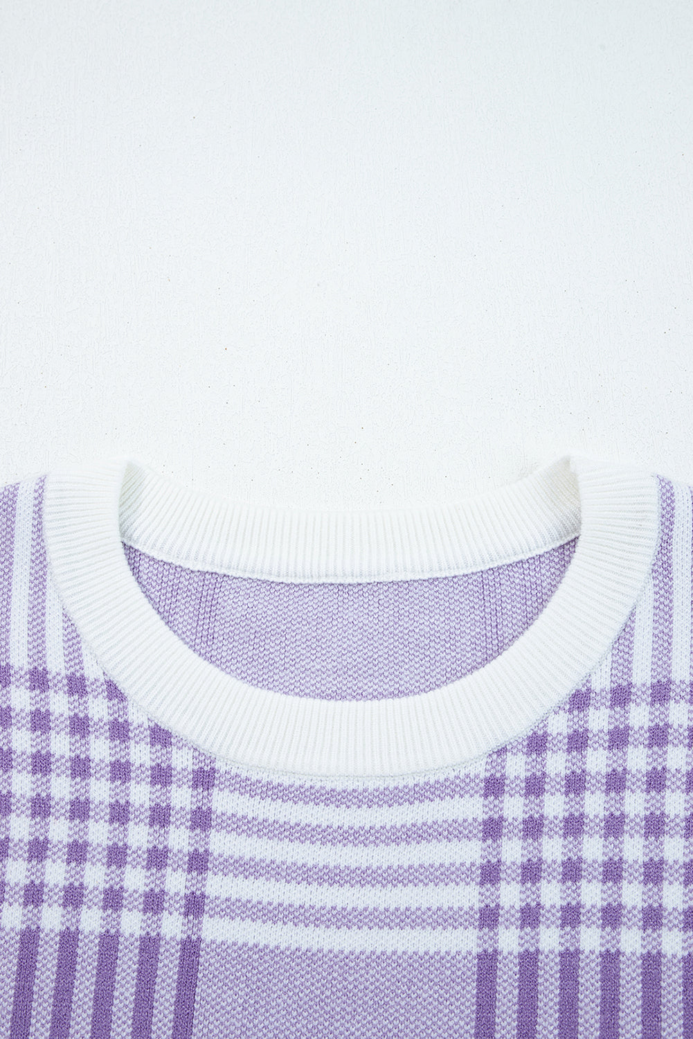 Lilac Plaid Print Ribbed Trim Loose Sweater-TOPS / DRESSES-[Adult]-[Female]-2022 Online Blue Zone Planet