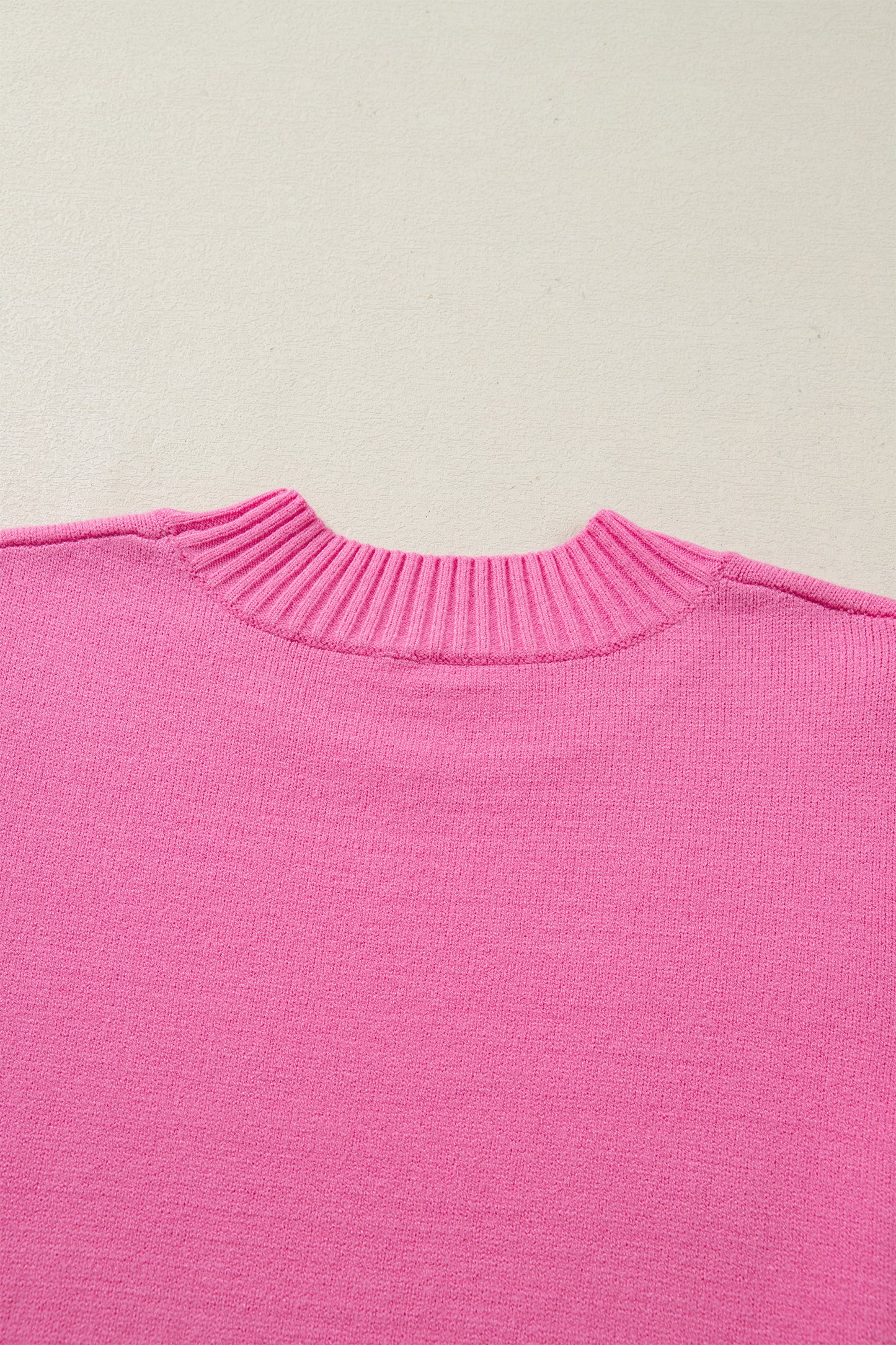 Sachet Pink Solid Color Ribbed Trim Round Neck Ruffle Short Sleeve Sweater-TOPS / DRESSES-[Adult]-[Female]-2022 Online Blue Zone Planet