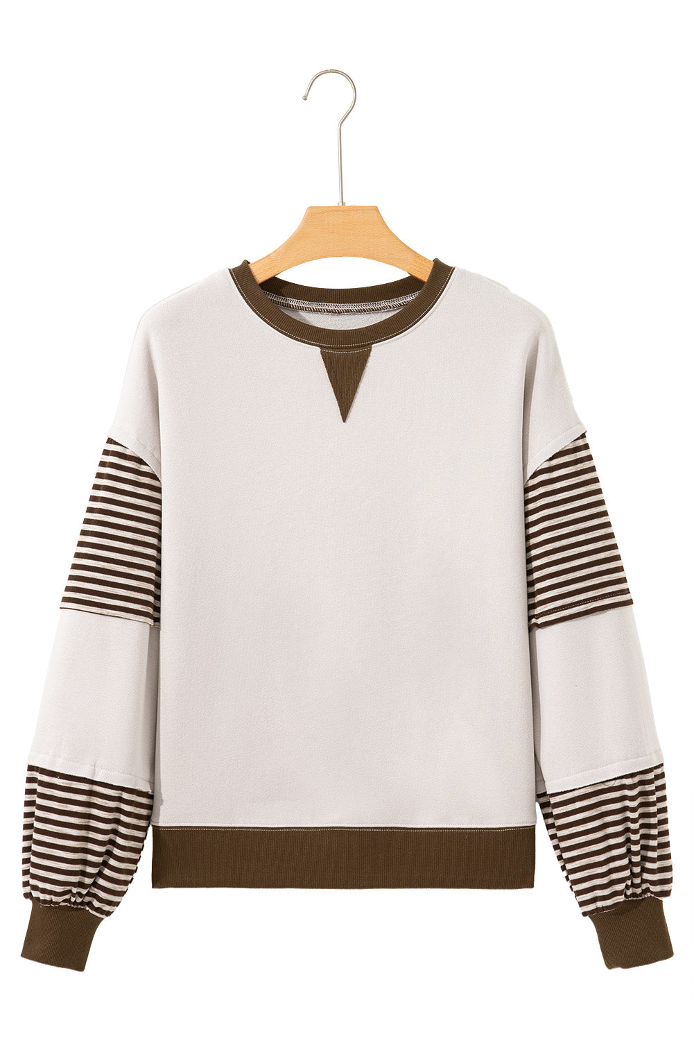 Parchment Striped Colorblock Patchwork Drop Shoulder Sweatshirt-Tops/Sweatshirts & Hoodies-[Adult]-[Female]-2022 Online Blue Zone Planet