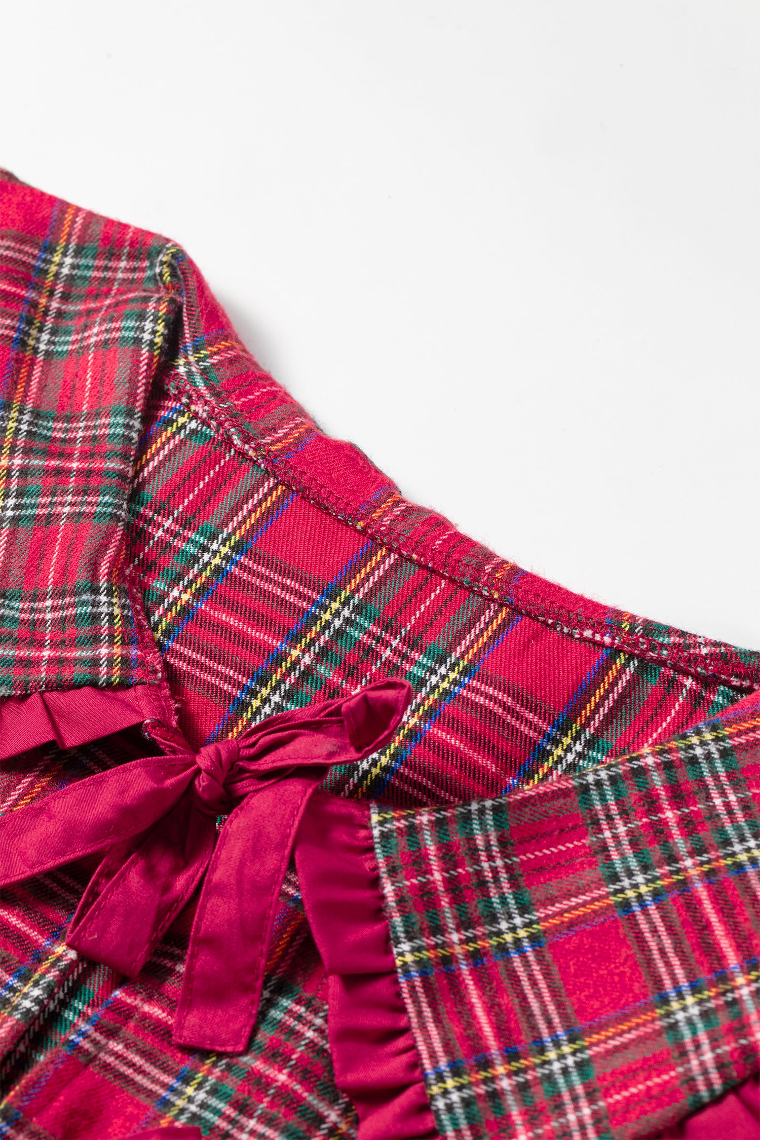 Red Plaid Tie Neck Ruffle Cuffs Long Sleeve Shift Blouse-Tops/Blouses & Shirts-[Adult]-[Female]-2022 Online Blue Zone Planet