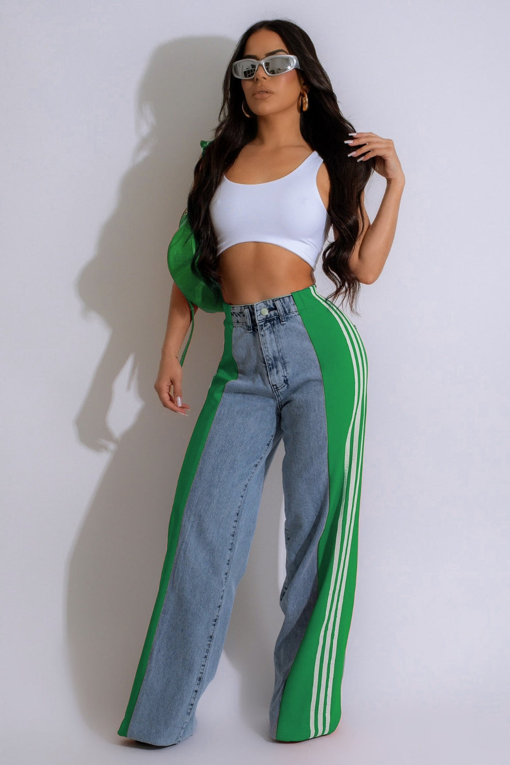 Contrast Side Striped Wide Leg Jeans-BOTTOMS SIZES SMALL MEDIUM LARGE-[Adult]-[Female]-2022 Online Blue Zone Planet