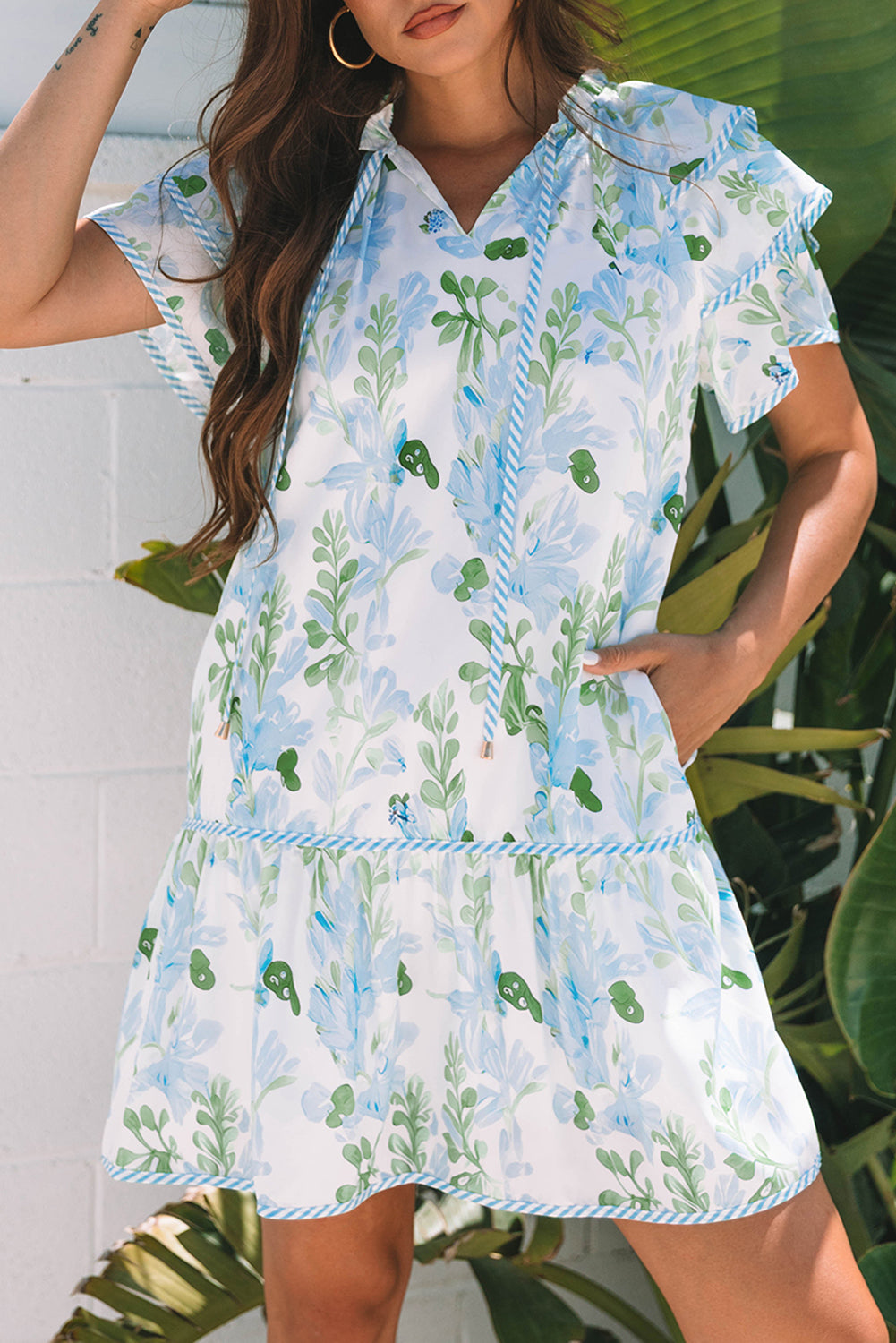 Orange Floral Contrast Edge Layered Short Sleeve Mini Dress-TOPS / DRESSES-[Adult]-[Female]-2022 Online Blue Zone Planet