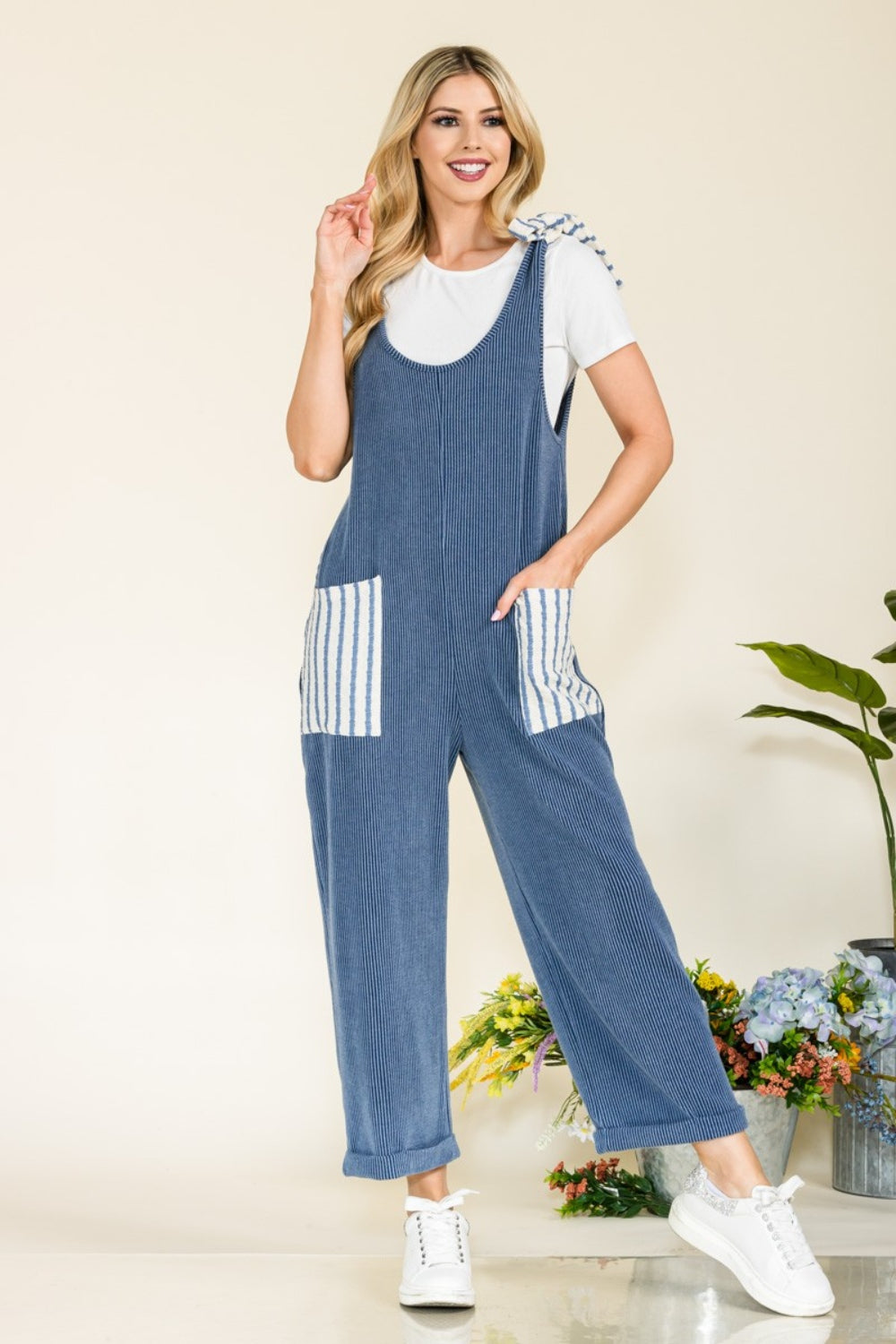 Blue Zone Planet | Celeste Full Size Stripe Contrast Pocket Rib Jumpsuit-TOPS / DRESSES-[Adult]-[Female]-2022 Online Blue Zone Planet