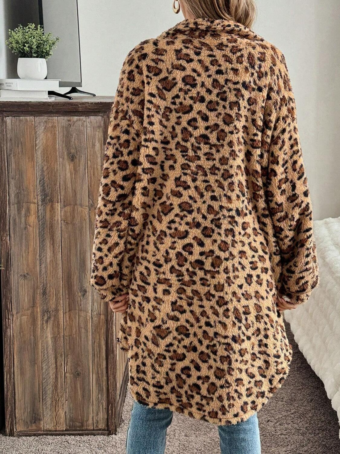 Leopard Button Up Long Sleeve Fuzzy Coat-TOPS / DRESSES-[Adult]-[Female]-2022 Online Blue Zone Planet