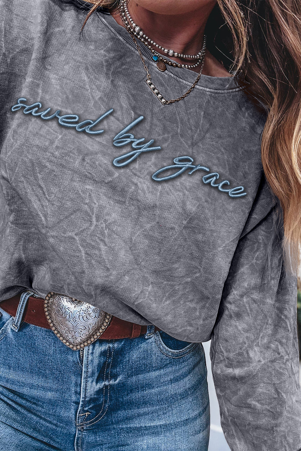 High-Rise Saved By Grace Letter Embroidery Mineral Wash Loose Sweatshirt-Tops/Sweatshirts & Hoodies-[Adult]-[Female]-2022 Online Blue Zone Planet
