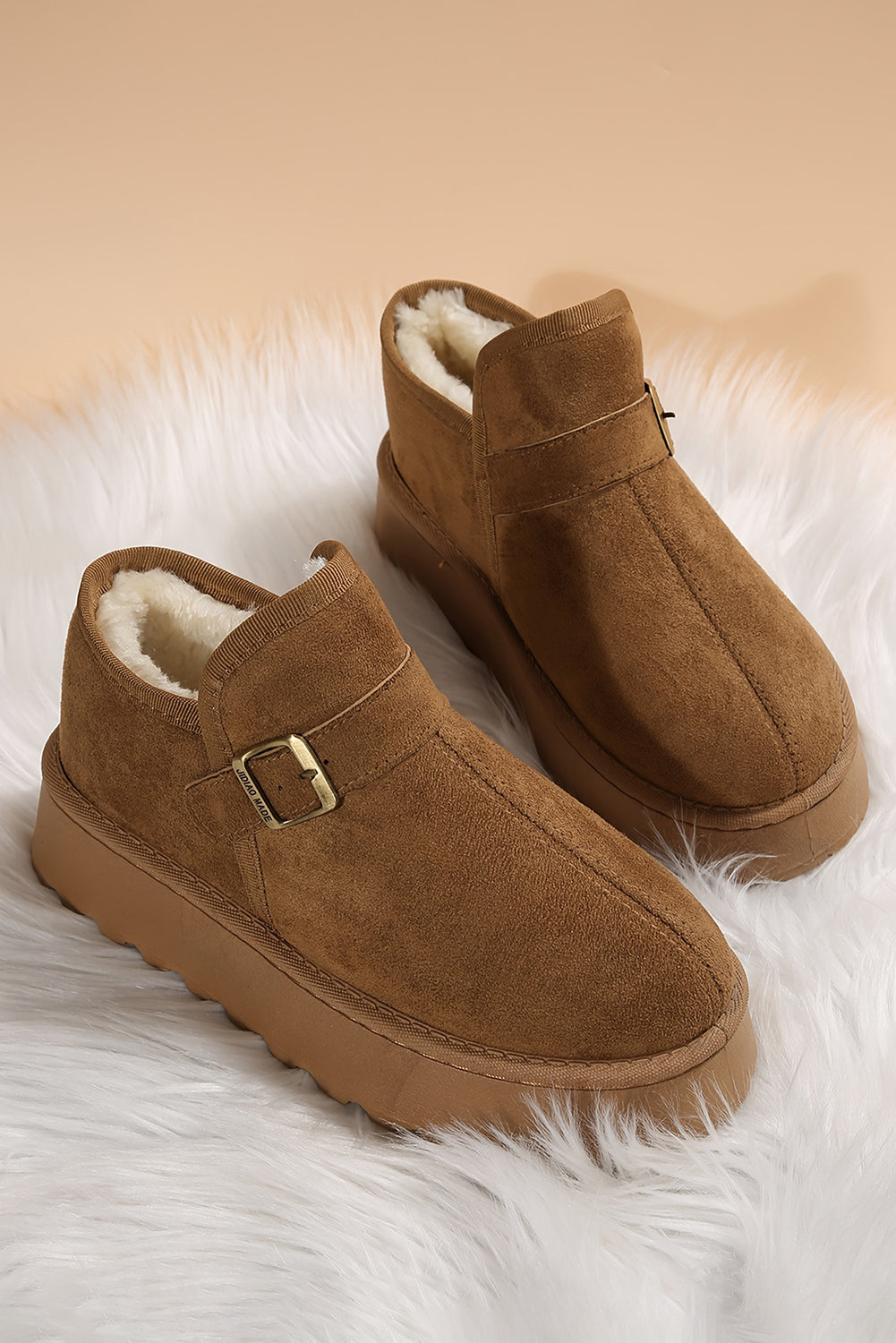Coffee Buckle Detail Round Toe Platform Cozy Winter Boots-Shoes & Bags/Boots-[Adult]-[Female]-2022 Online Blue Zone Planet