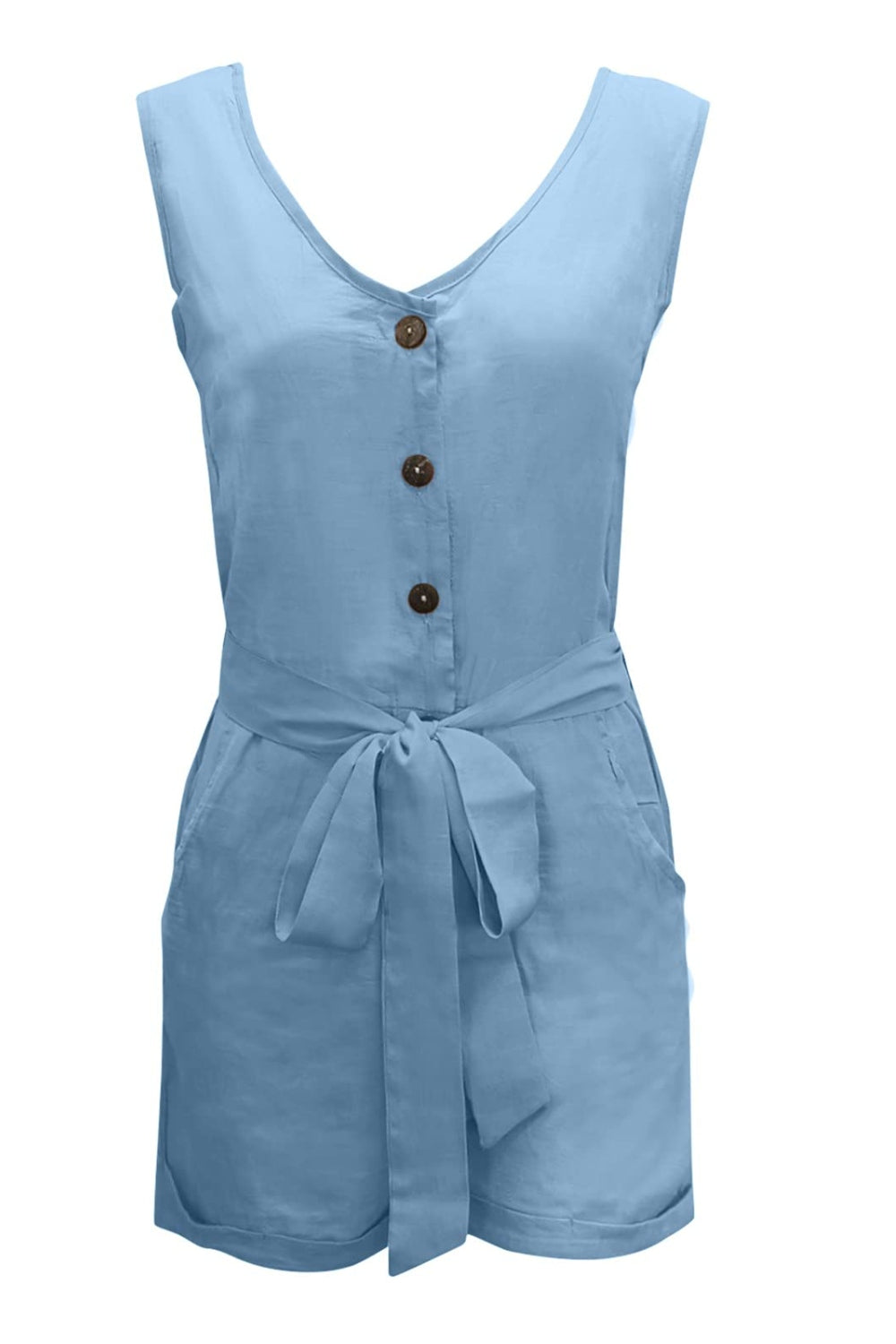 Full Size Tied V-Neck Sleeveless Romper with Pockets-TOPS / DRESSES-[Adult]-[Female]-2022 Online Blue Zone Planet