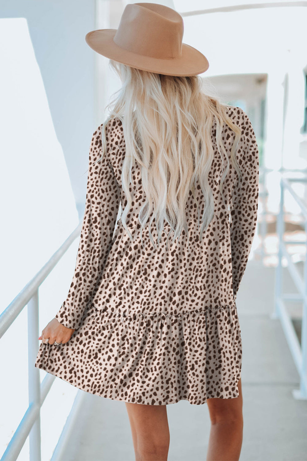 Blue Zone Planet | Leopard Animal Print Tiered Long Sleeve Dress-TOPS / DRESSES-[Adult]-[Female]-2022 Online Blue Zone Planet