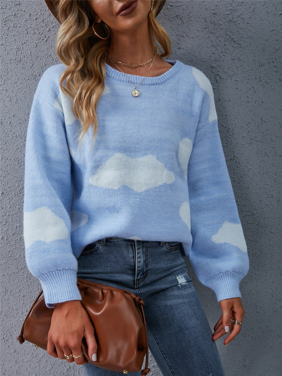 Blue Zone Planet | Angel Wings Color Block Round Neck Dropped Shoulder Sweater-TOPS / DRESSES-[Adult]-[Female]-Light Blue-S-2022 Online Blue Zone Planet