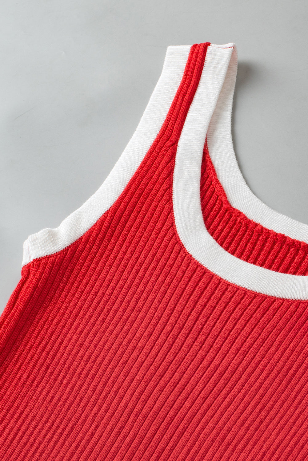 Fiery Red Colorblock Edge Ribbed Knit U Neck Tank Top Blue Zone Planet
