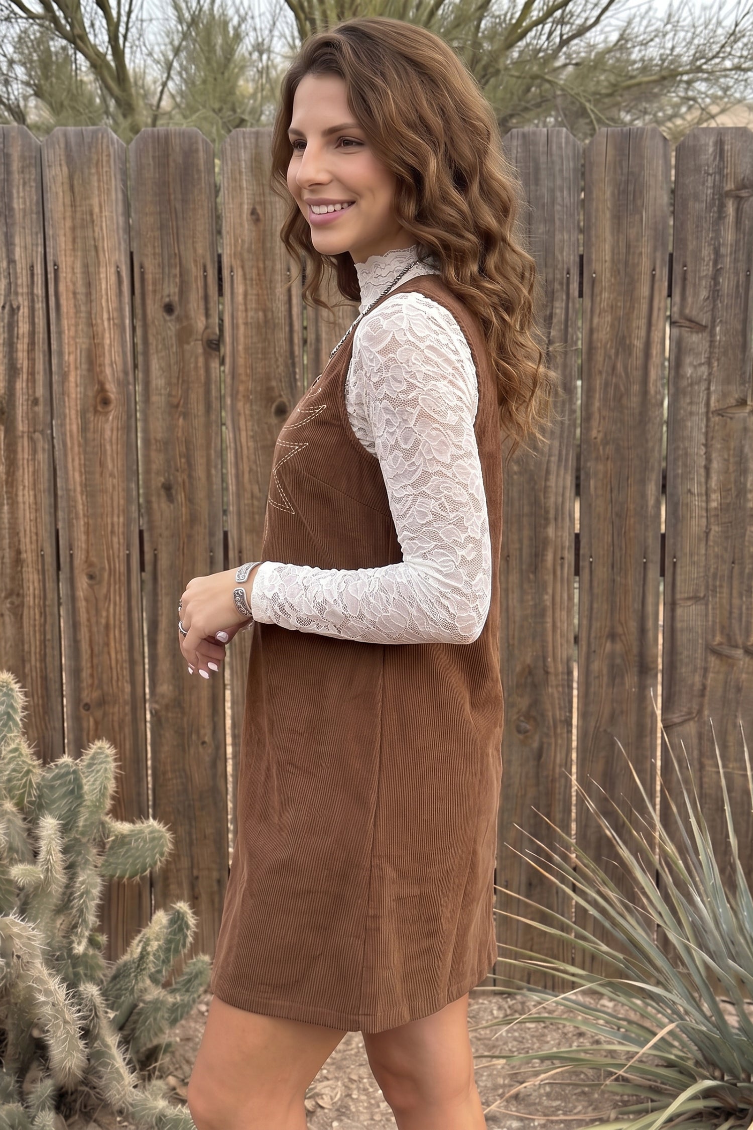 Coffee Geometric Embroidery Sleeveless Corduroy Shift Dress-TOPS / DRESSES-[Adult]-[Female]-2022 Online Blue Zone Planet