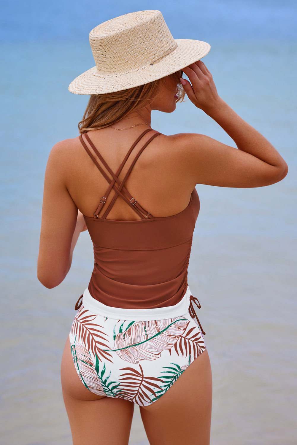 Sea Green Drawstring Tummy Control 2pcs Tankini Set-Bikini Sets-[Adult]-[Female]-2022 Online Blue Zone Planet