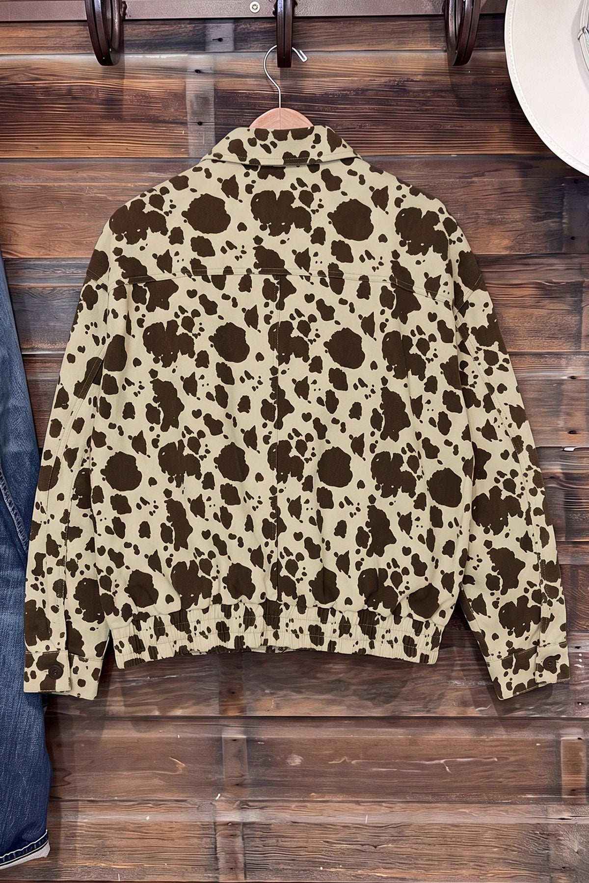 Brown Western Cow Print Cargo Pocket Denim Jacket-Outerwear/Denim jackets-[Adult]-[Female]-2022 Online Blue Zone Planet