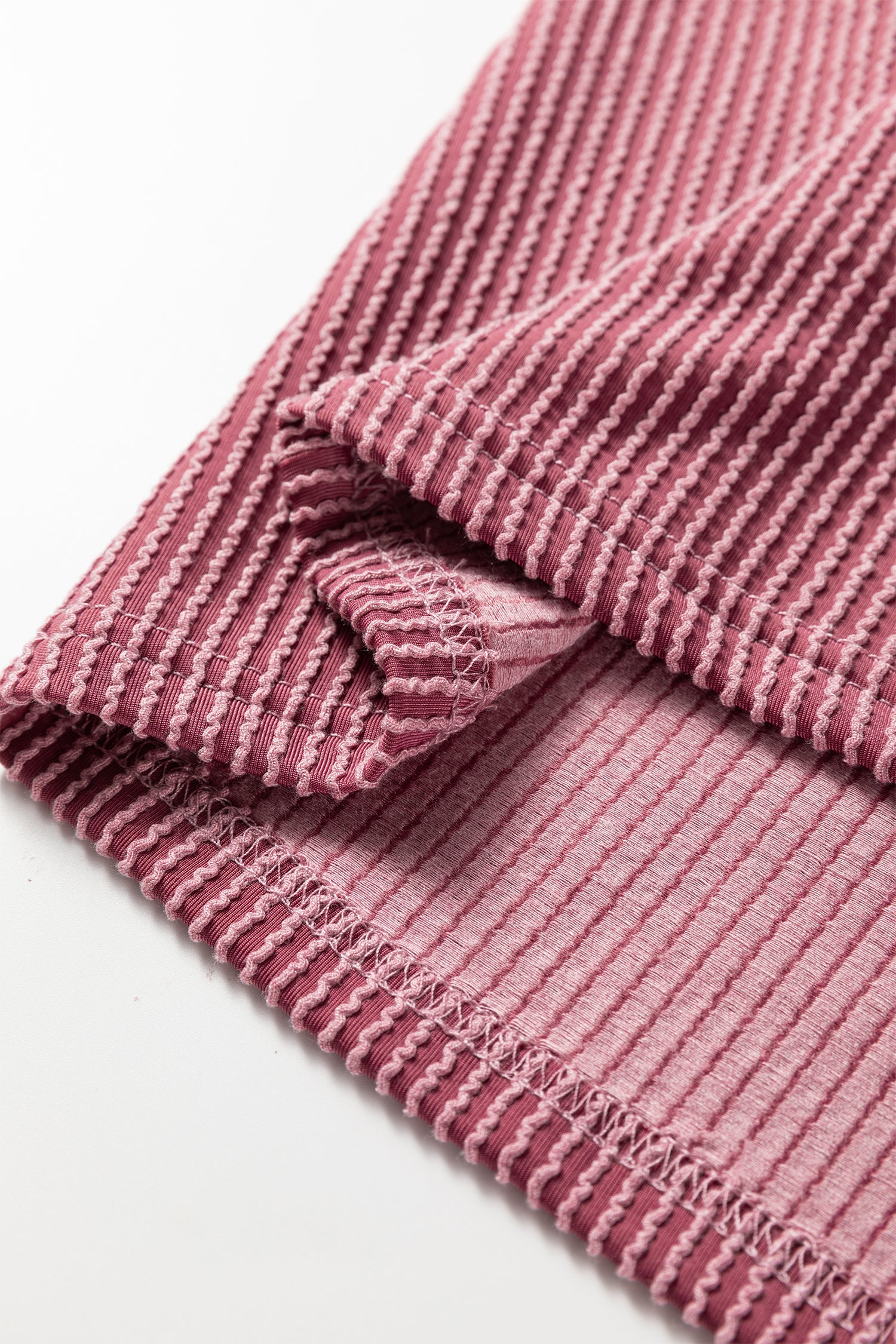 Burgundy Twisted Ribbed High Neck Loose Tee Elastic High Waist Loose Pant Set-Two Piece Sets/Pant Sets-[Adult]-[Female]-2022 Online Blue Zone Planet