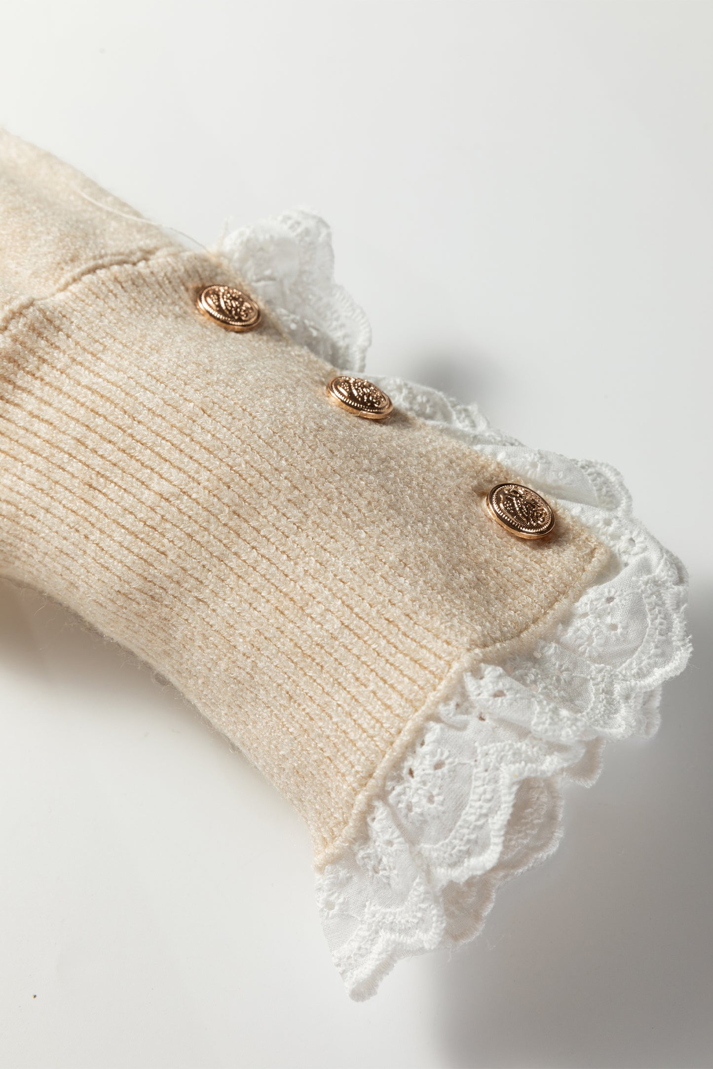 Jet Stream Lace Trim Patchwork Buttoned Cuffs Loose Sweater-TOPS / DRESSES-[Adult]-[Female]-2022 Online Blue Zone Planet