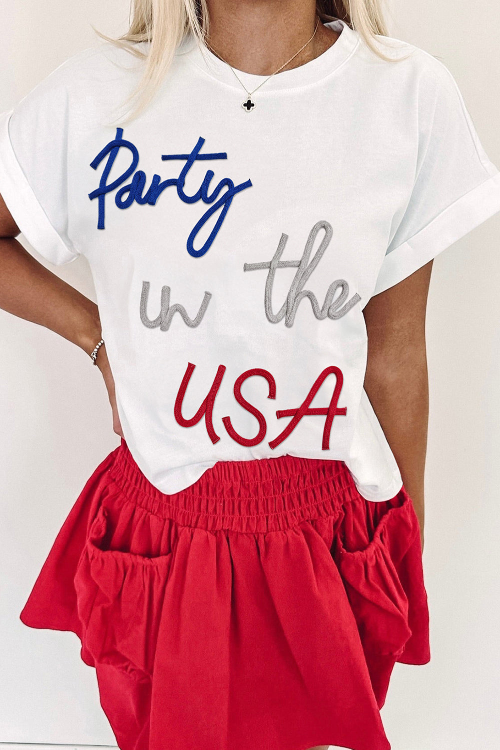 White Party in the USA Graphic T Shirt-Tops/Tops & Tees-[Adult]-[Female]-White-S-2022 Online Blue Zone Planet