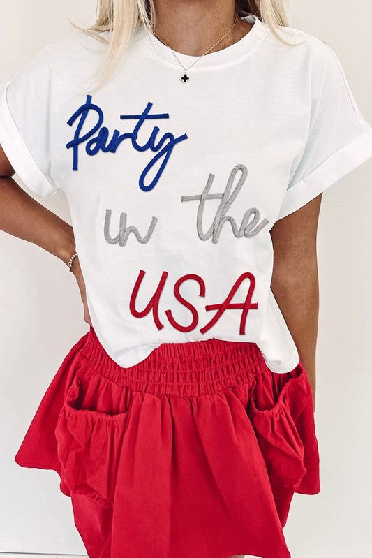 White Party in the USA Graphic T Shirt-Tops/Tops & Tees-[Adult]-[Female]-White-S-2022 Online Blue Zone Planet