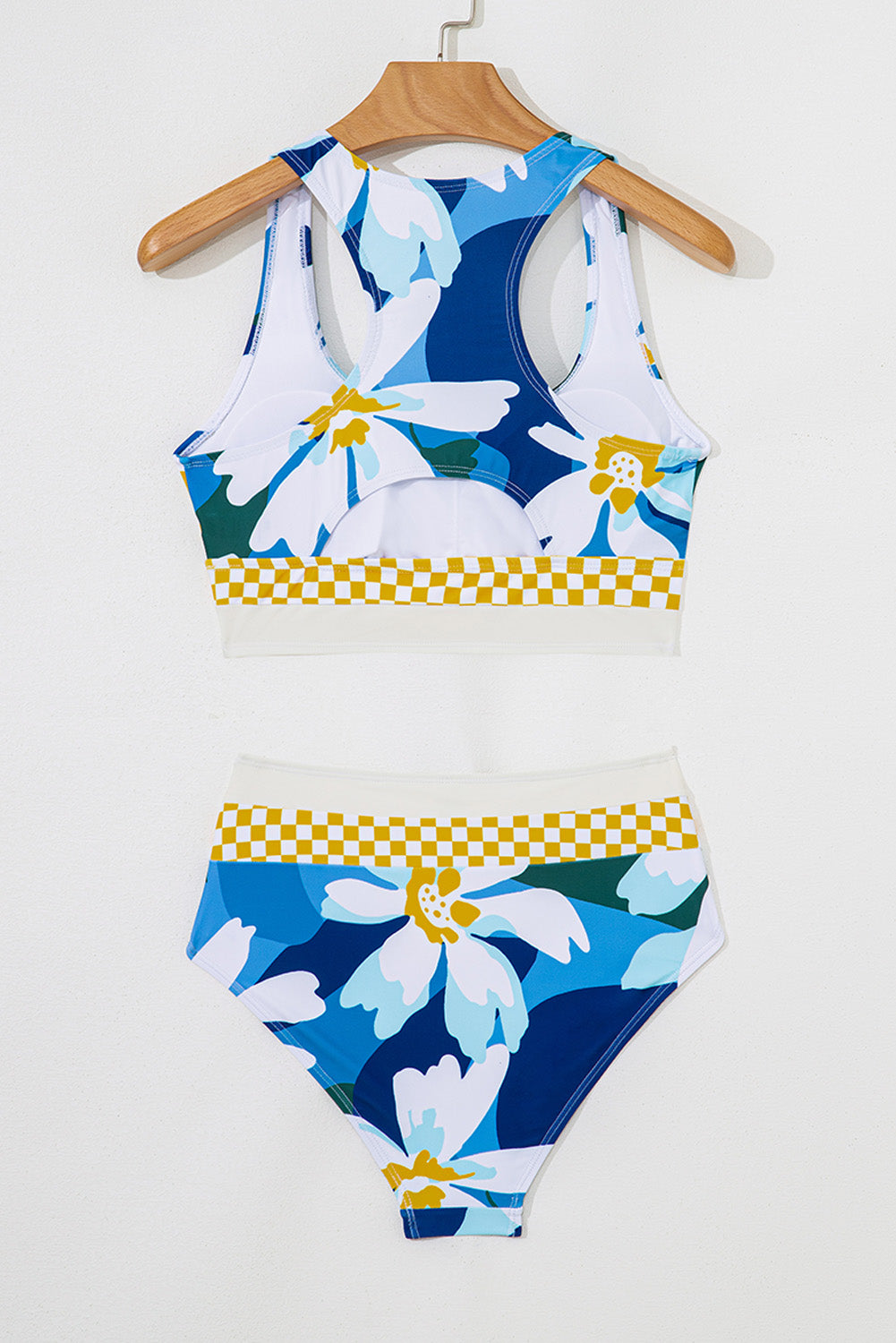 Green Floral Print Racerback Cutout High Waist 2Pcs Bikini-Swimwear/Bikinis-[Adult]-[Female]-2022 Online Blue Zone Planet