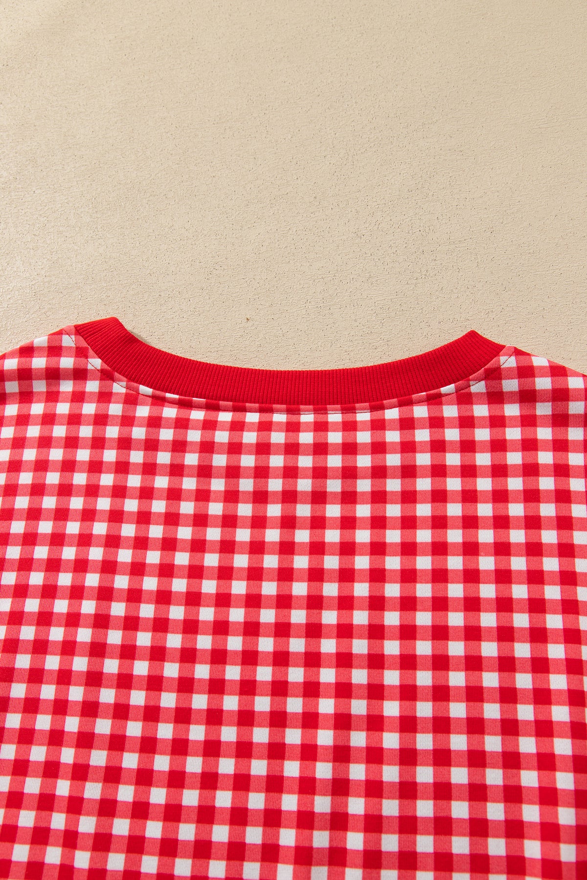 Red Gingham Oversized Ribbed Trim Crew Neck Long Sleeve Top and Skort Set-Two Piece Sets/Two Piece Dresses-[Adult]-[Female]-2022 Online Blue Zone Planet