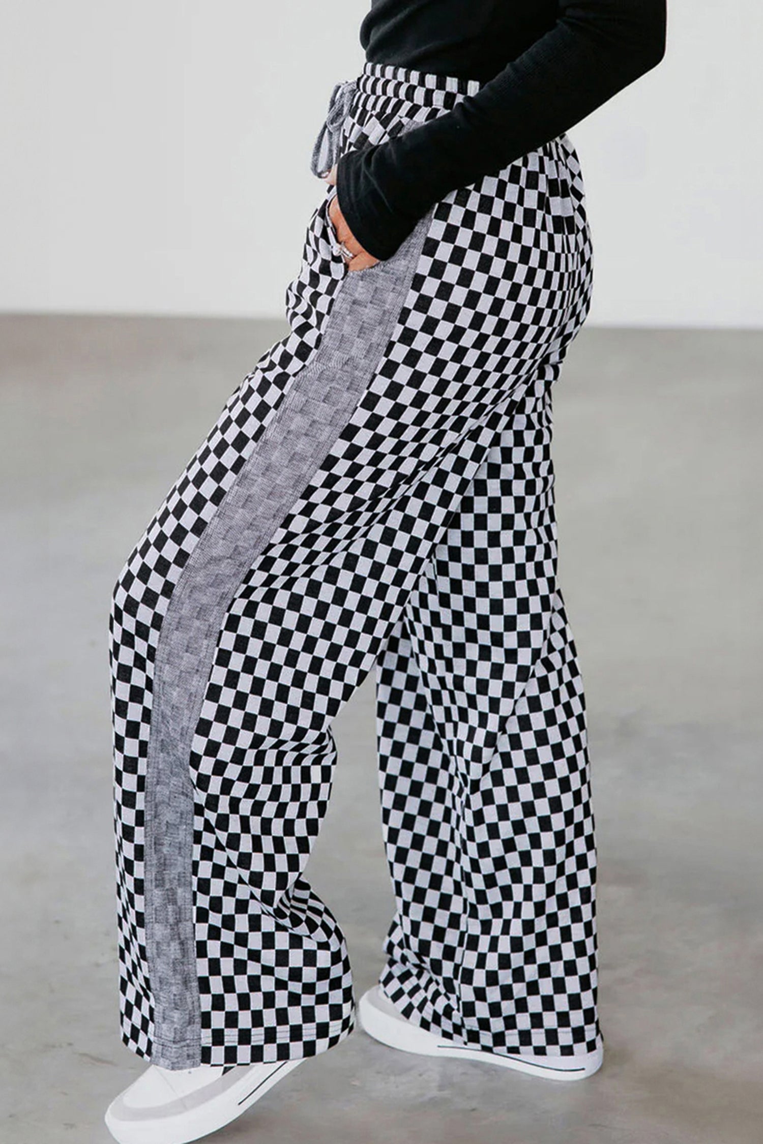 White Checkerboard Drawstring Waist Casual Pants-Bottoms/Pants & Culotte-[Adult]-[Female]-2022 Online Blue Zone Planet
