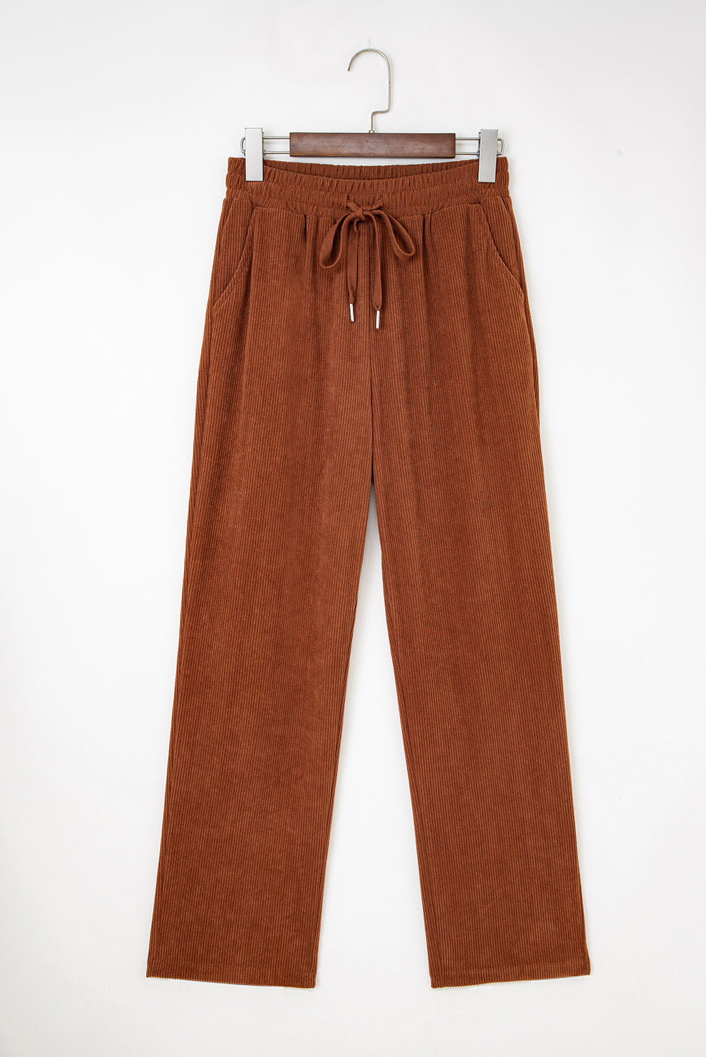Chestnut Drawstring Elastic Waist Casual Corduroy Pants-TOPS / DRESSES-[Adult]-[Female]-2022 Online Blue Zone Planet