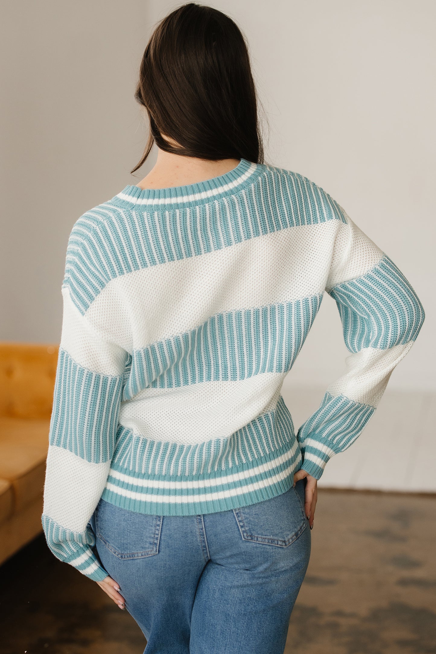 Bella's Striped Patchwork Drop Shoulder Oversized Sweater-TOPS / DRESSES-[Adult]-[Female]-2022 Online Blue Zone Planet