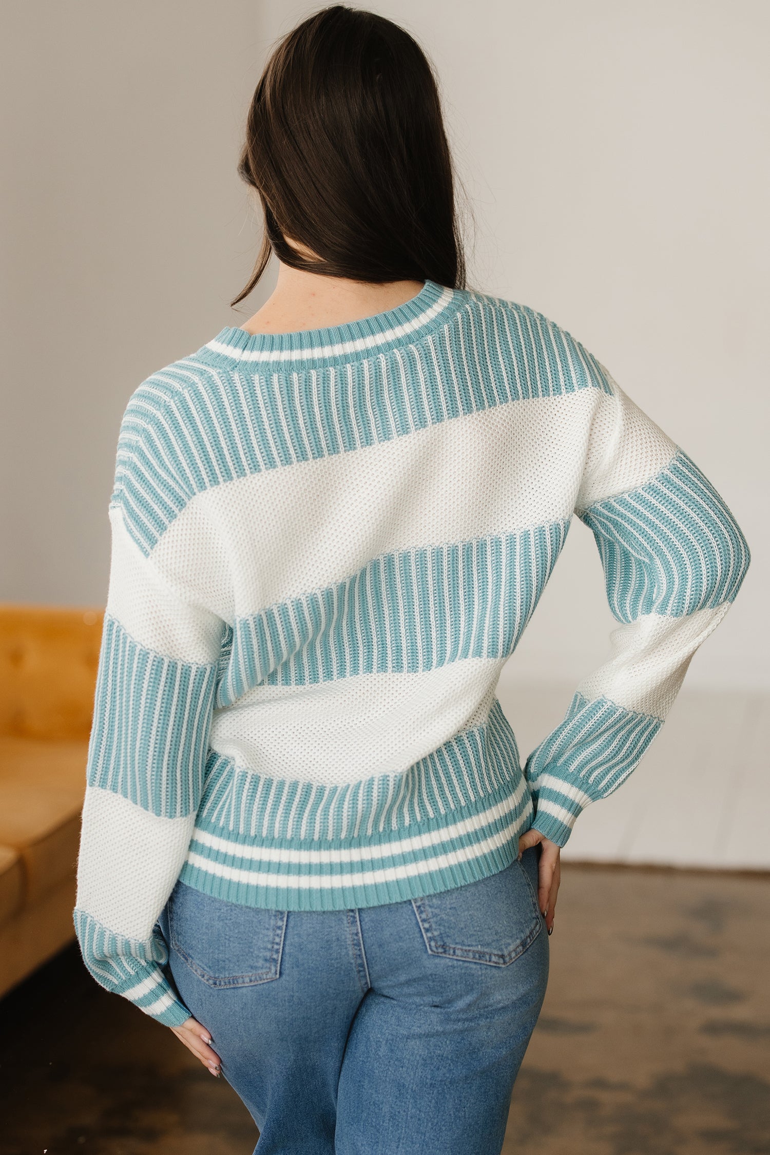 Bella's Striped Patchwork Drop Shoulder Oversized Sweater-TOPS / DRESSES-[Adult]-[Female]-2022 Online Blue Zone Planet