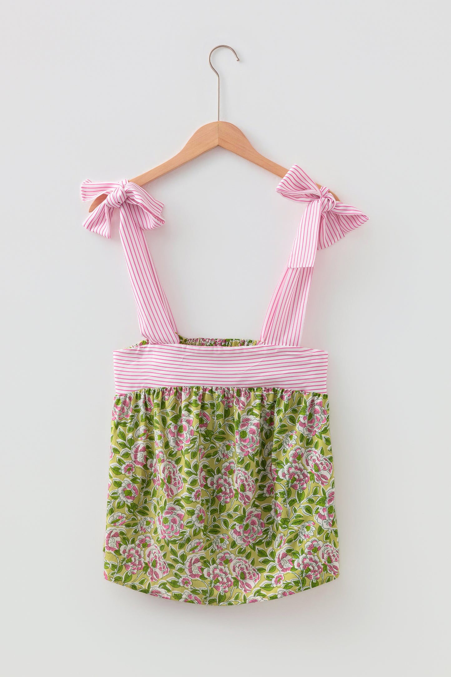 Green Floral Printed Knot Straps Babydoll Tank Top-Tops/Tank Tops-[Adult]-[Female]-2022 Online Blue Zone Planet