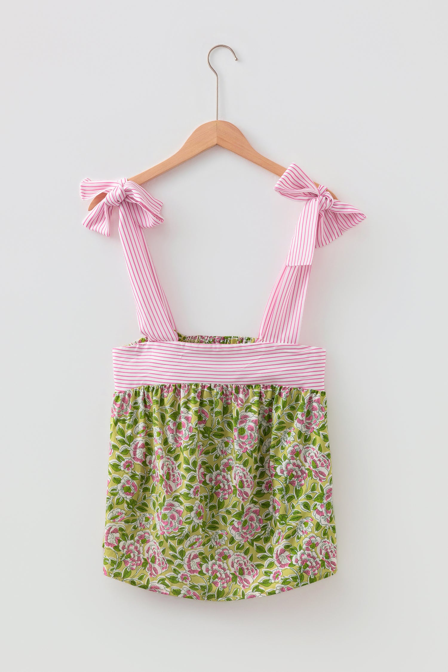 Green Floral Printed Knot Straps Babydoll Tank Top-Tops/Tank Tops-[Adult]-[Female]-2022 Online Blue Zone Planet
