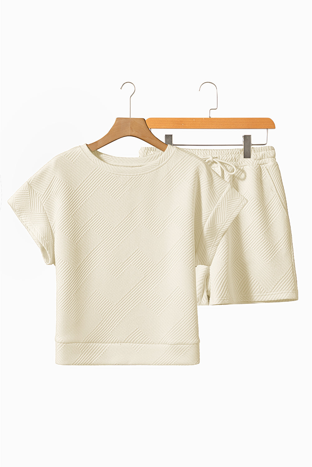 Apricot Textured Short Sleeve Top and Shorts Set-Two Piece Sets/Short Sets-[Adult]-[Female]-2022 Online Blue Zone Planet