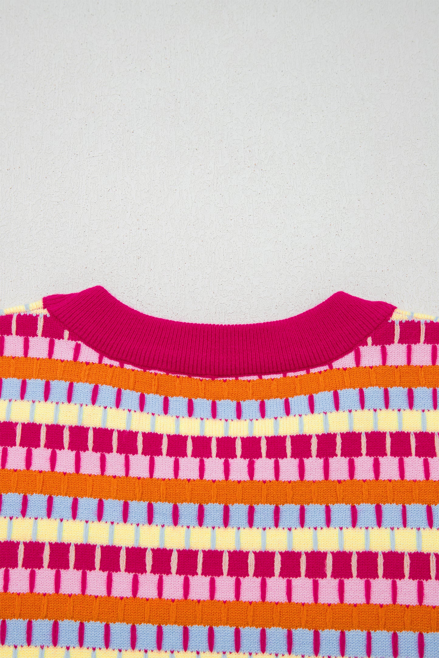 Orange Abstract Striped Knit Short Sleeve Sweater-Sweaters & Cardigans/Short Sleeve Sweaters-[Adult]-[Female]-2022 Online Blue Zone Planet