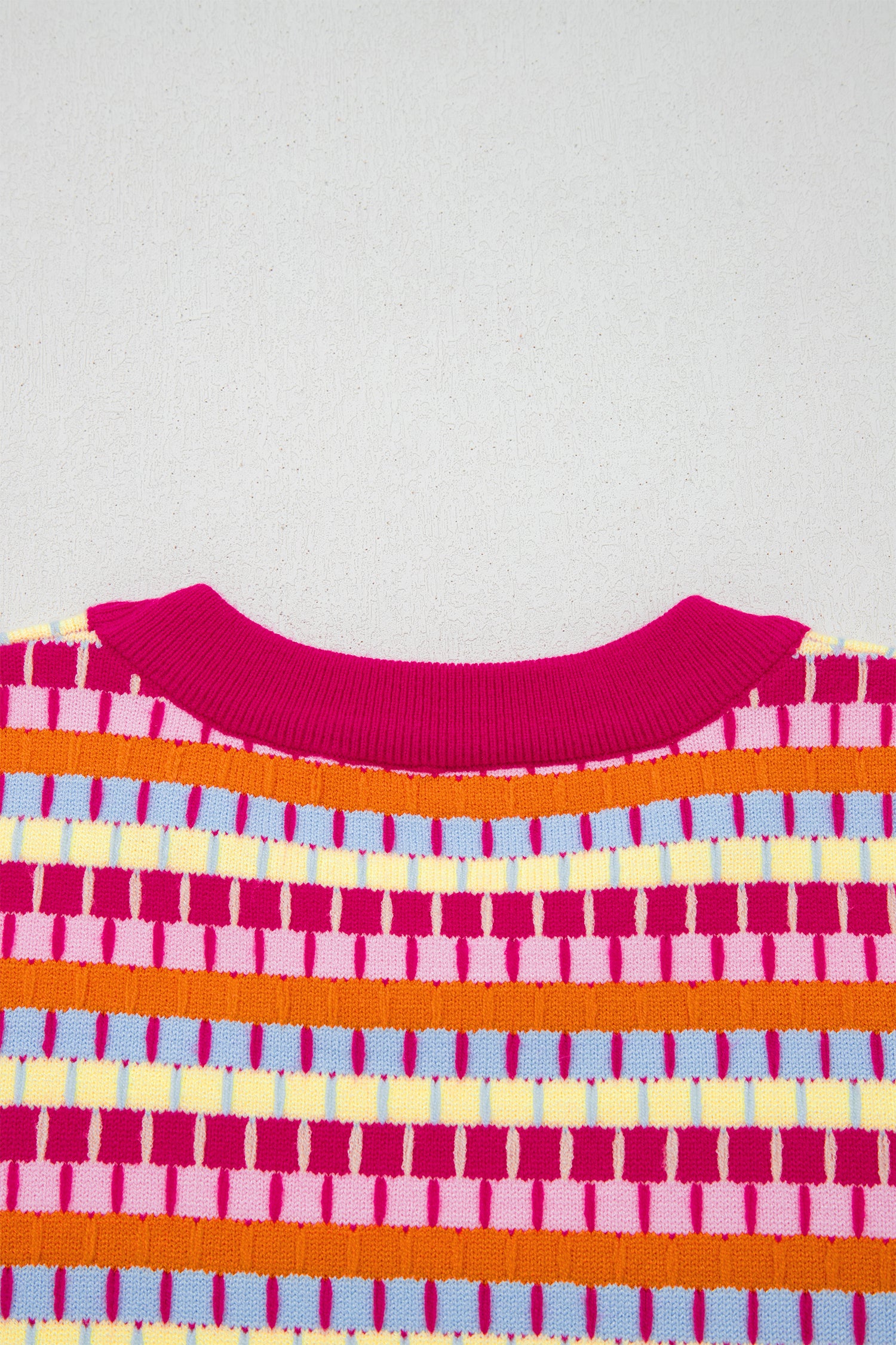 Orange Abstract Striped Knit Short Sleeve Sweater-Sweaters & Cardigans/Short Sleeve Sweaters-[Adult]-[Female]-2022 Online Blue Zone Planet