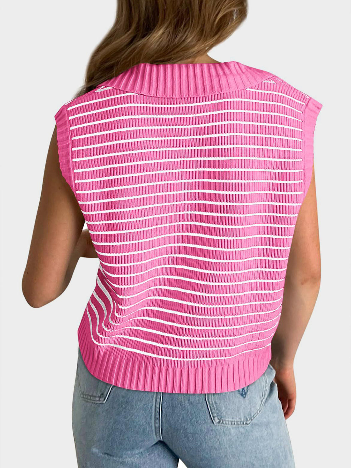 Blue Zone Planet | Mandy Collared Neck Striped Sweater Vest-TOPS / DRESSES-[Adult]-[Female]-2022 Online Blue Zone Planet