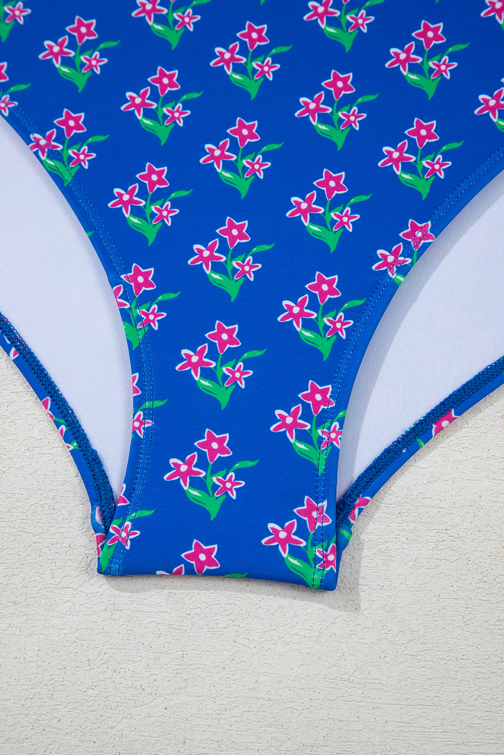 Blue Fashion Print Tied Straps Crop Vest and High Waist Plus Size Bikini-Plus Size/Plus Size Swimwear-[Adult]-[Female]-2022 Online Blue Zone Planet