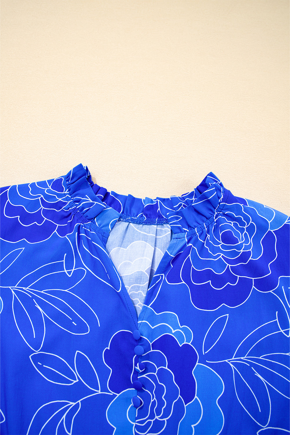 Blue Floral Ruffled Hem V Neck Short Sleeve Flowy Mini Dress-Dresses/Floral Dresses-[Adult]-[Female]-2022 Online Blue Zone Planet