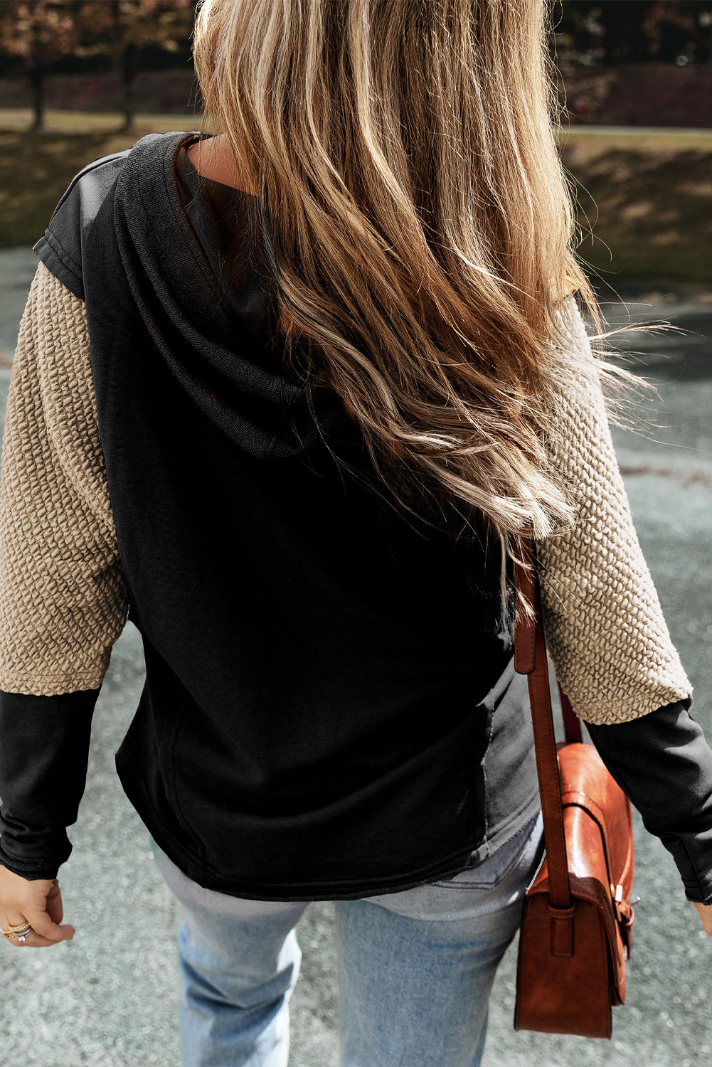 Chestnut Contrast Sleeves Patchwork Colorblock Hoodie-Sale (50% OFF)/30% OFF-[Adult]-[Female]-2022 Online Blue Zone Planet