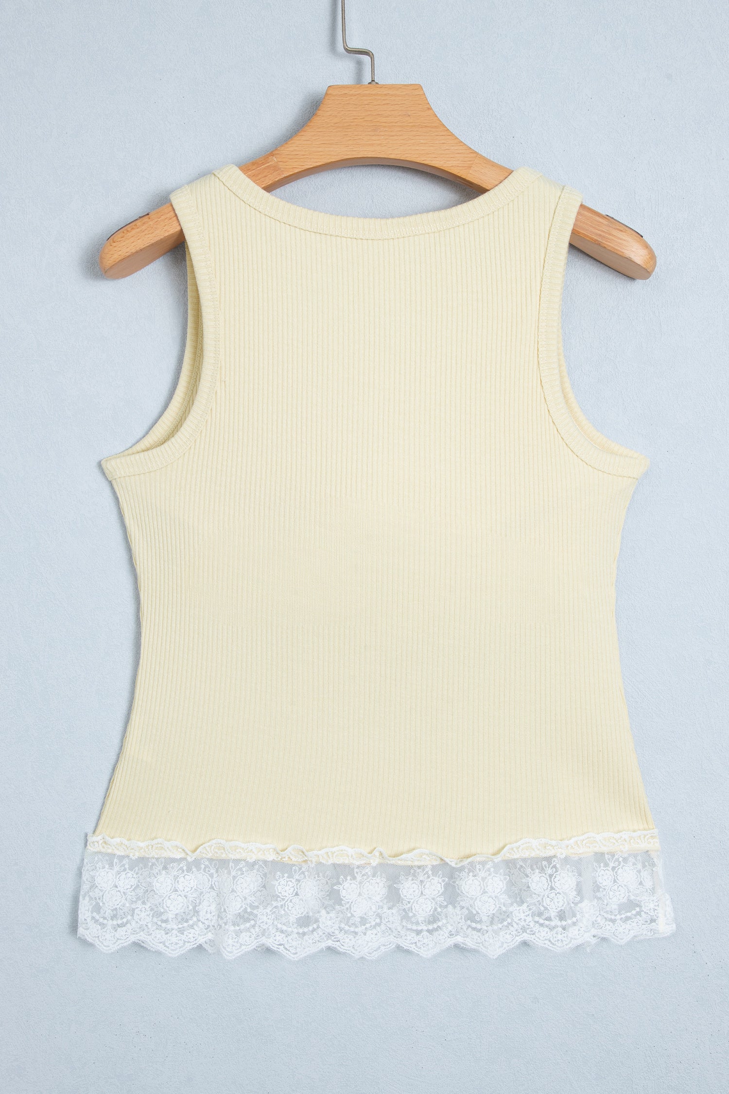 Beige Ribbed Knit Sweet Lace Hem Vest-Tops/Tank Tops-[Adult]-[Female]-2022 Online Blue Zone Planet