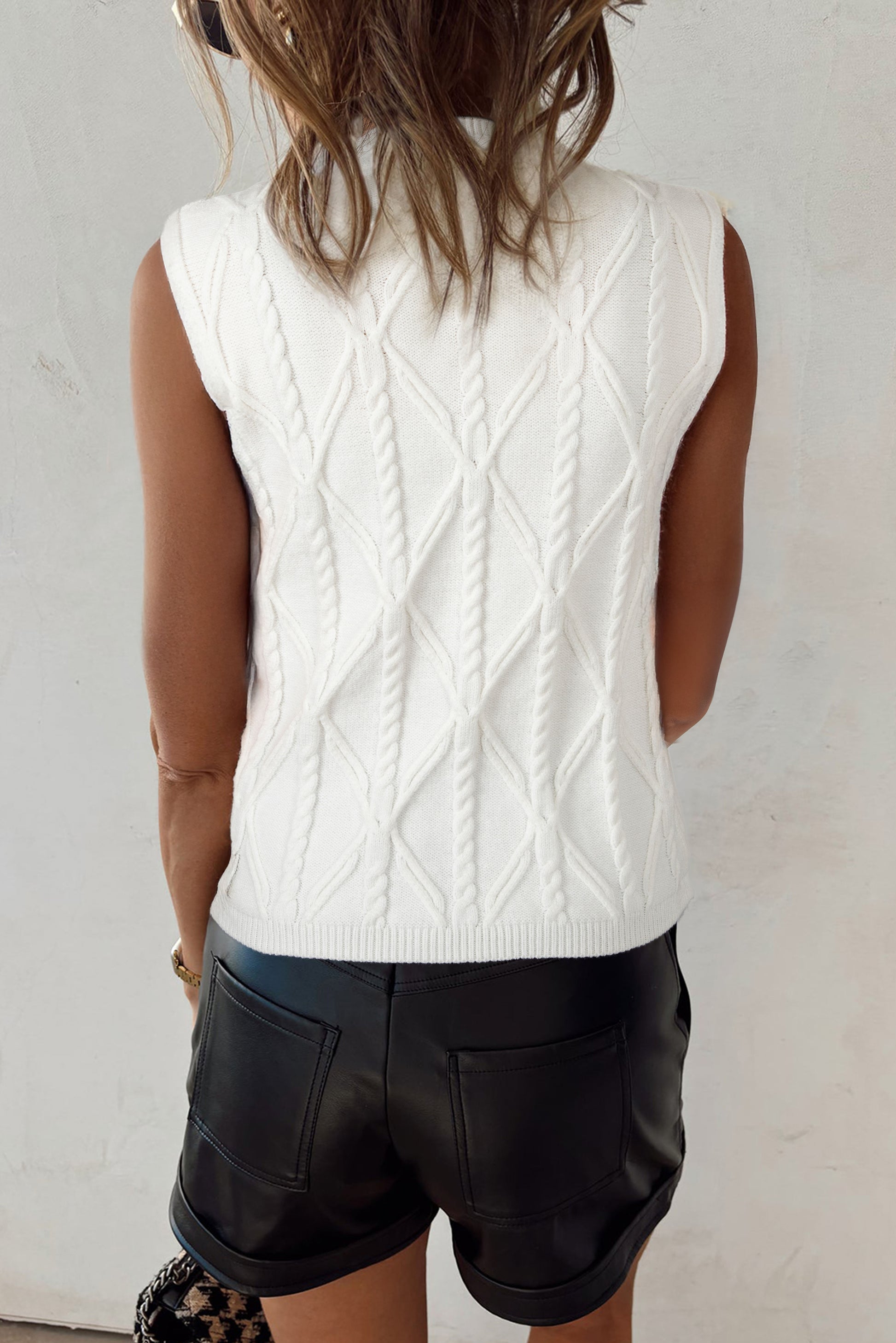 White Pearled High Neck Textured Knit Sweater Vest-TOPS / DRESSES-[Adult]-[Female]-2022 Online Blue Zone Planet
