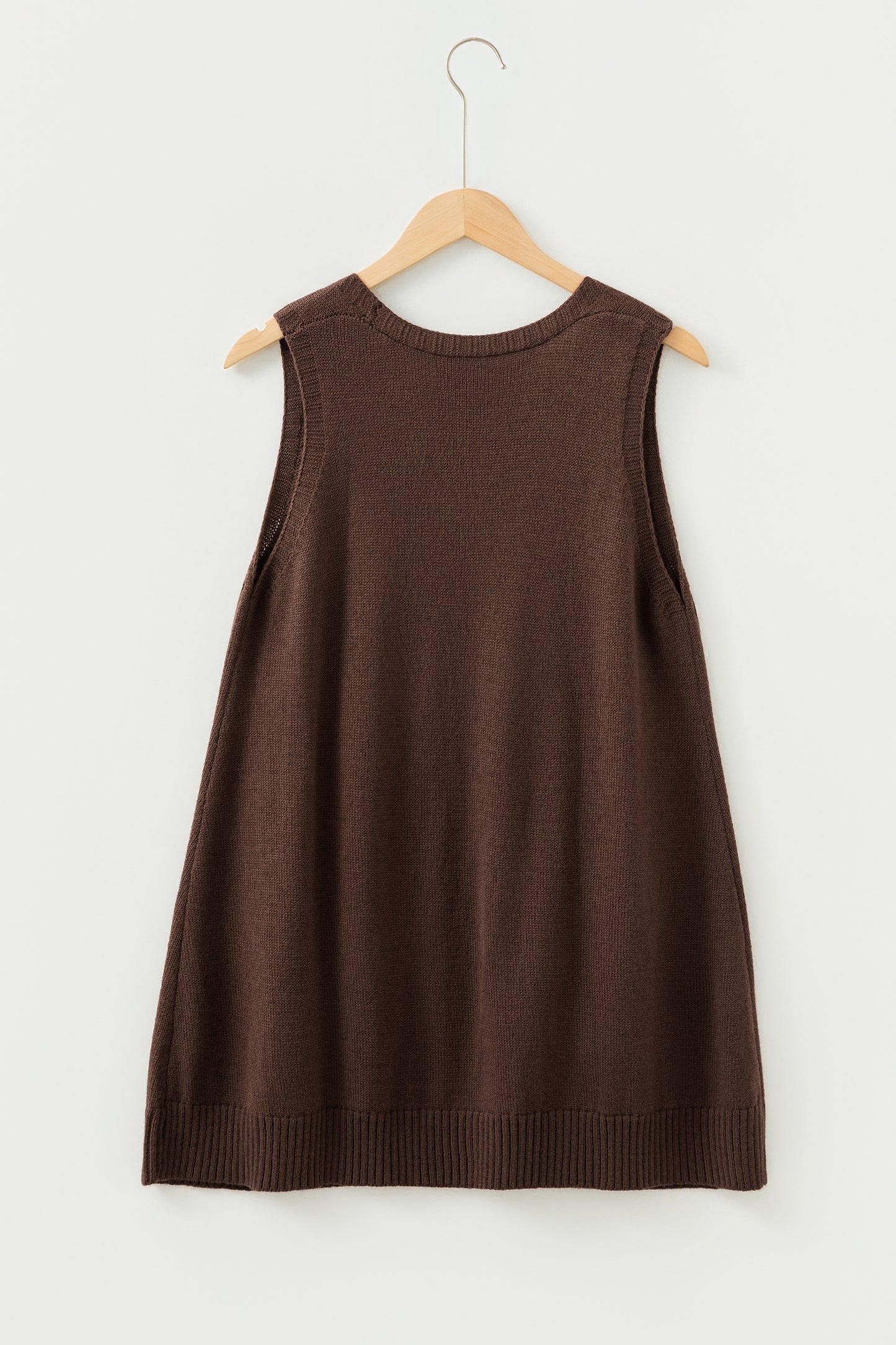 Delicacy Ribbed Deep V Neckline Front Pocketed Loose Tunic Sweater Vest