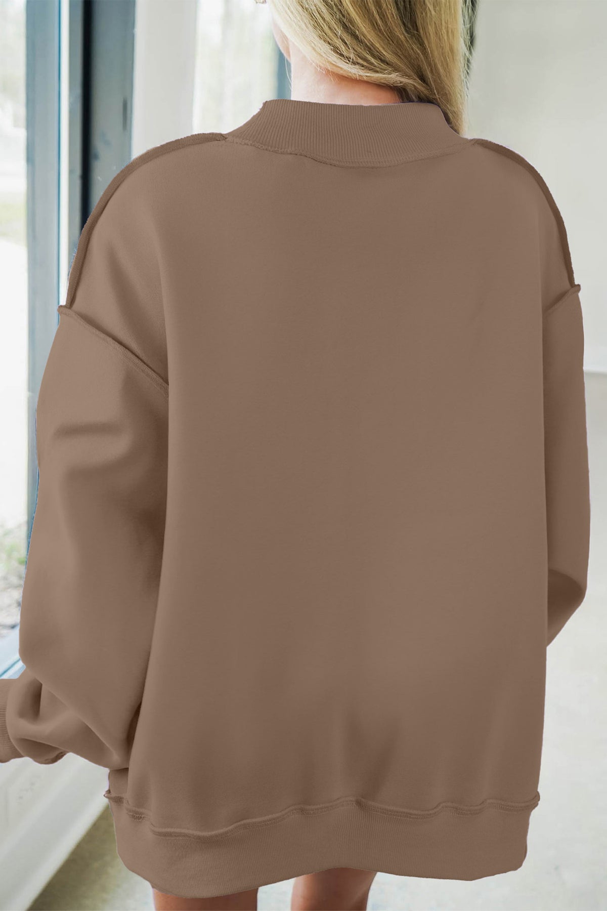 Meadow Mist Green JESUS Letter Patch Graphic Exposed Seam Mock Neck Baggy Sweatshirt